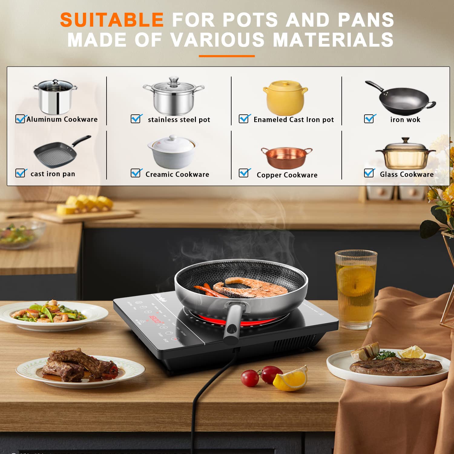 Single Burner Electric Cooktop 1800W - Portable Infrared Induction Cooktop with Safety Lock, Timer & Overheat Protection - Touch Control Stove for Dorm, RV, Office & Small Kitchen - 110V-120V Plug in Electric Hot Plate
