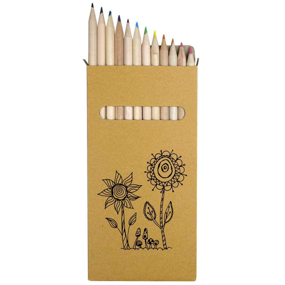 Azeeda 12-Pack Long 178mm Colored Pencils Set - Vibrant Patterned Flowers Design (PE00041565) | Perfect for Adult Coloring Books, Art Projects & DIY Crafts