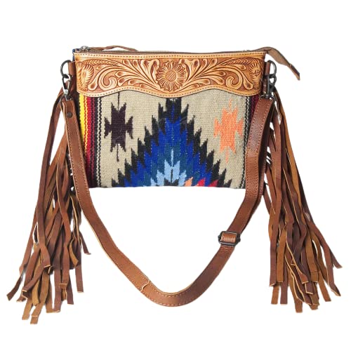 American Darling Large Crossbody Hand Carved Leather Fringe Purse for Women - Western Style Handbag with Adjustable Strap, Perfect for Daily Use, Travel & Country Music Festivals (ADBGZ184P)