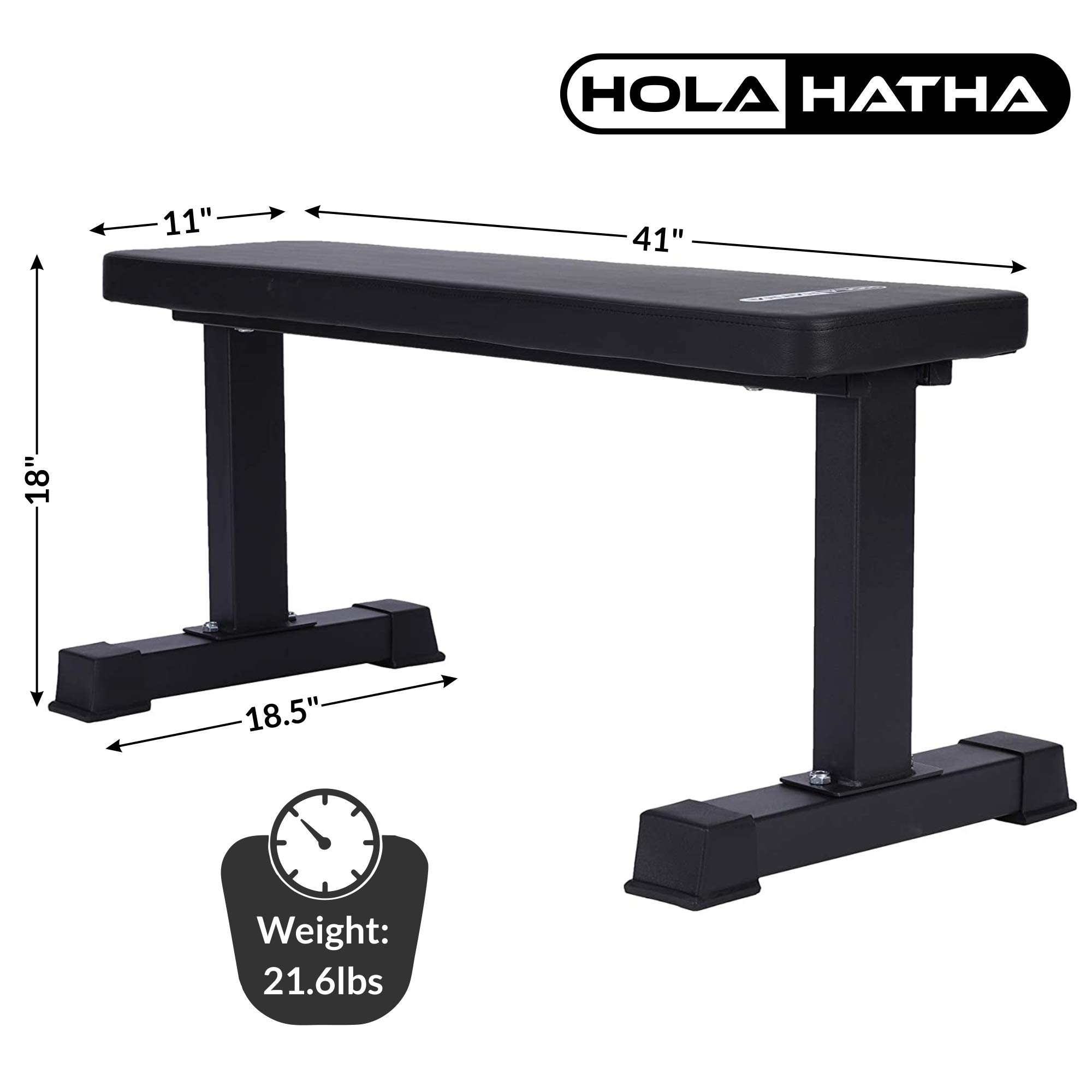 HolaHatha Steel Frame 600 Lbs Capacity Foam Padded Flat Weight Bench - Heavy Duty Home Gym Equipment for Strength Training & Full Body Workouts | Perfect for Home Fitness, Weightlifting & Muscle Building
