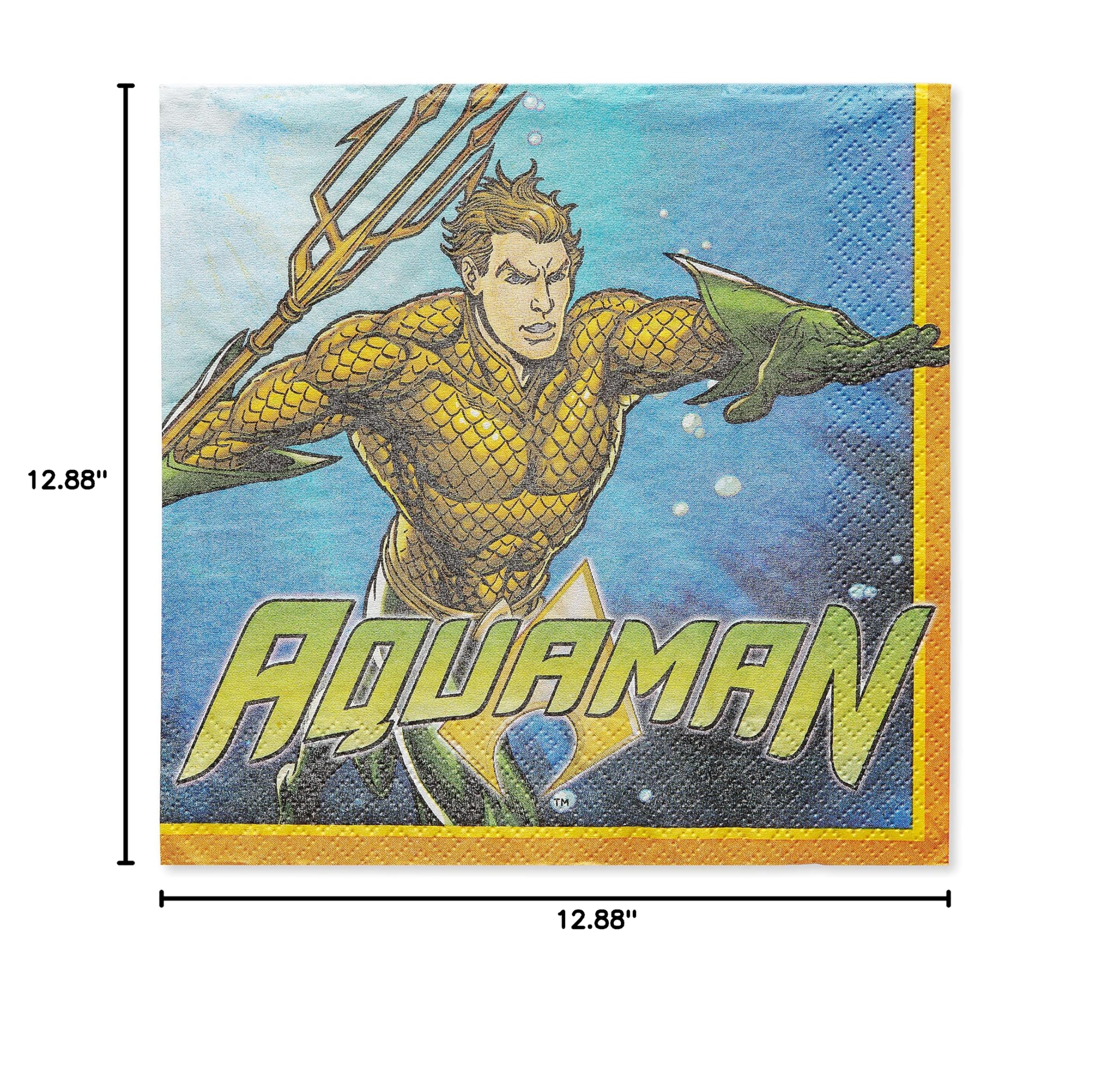 Aquaman Themed Lunch Napkins - 16 Count, Superhero Party Supplies for Kids Birthday, Movie Night, and Themed Events - Perfect for Comic Book Fans and DC Lovers