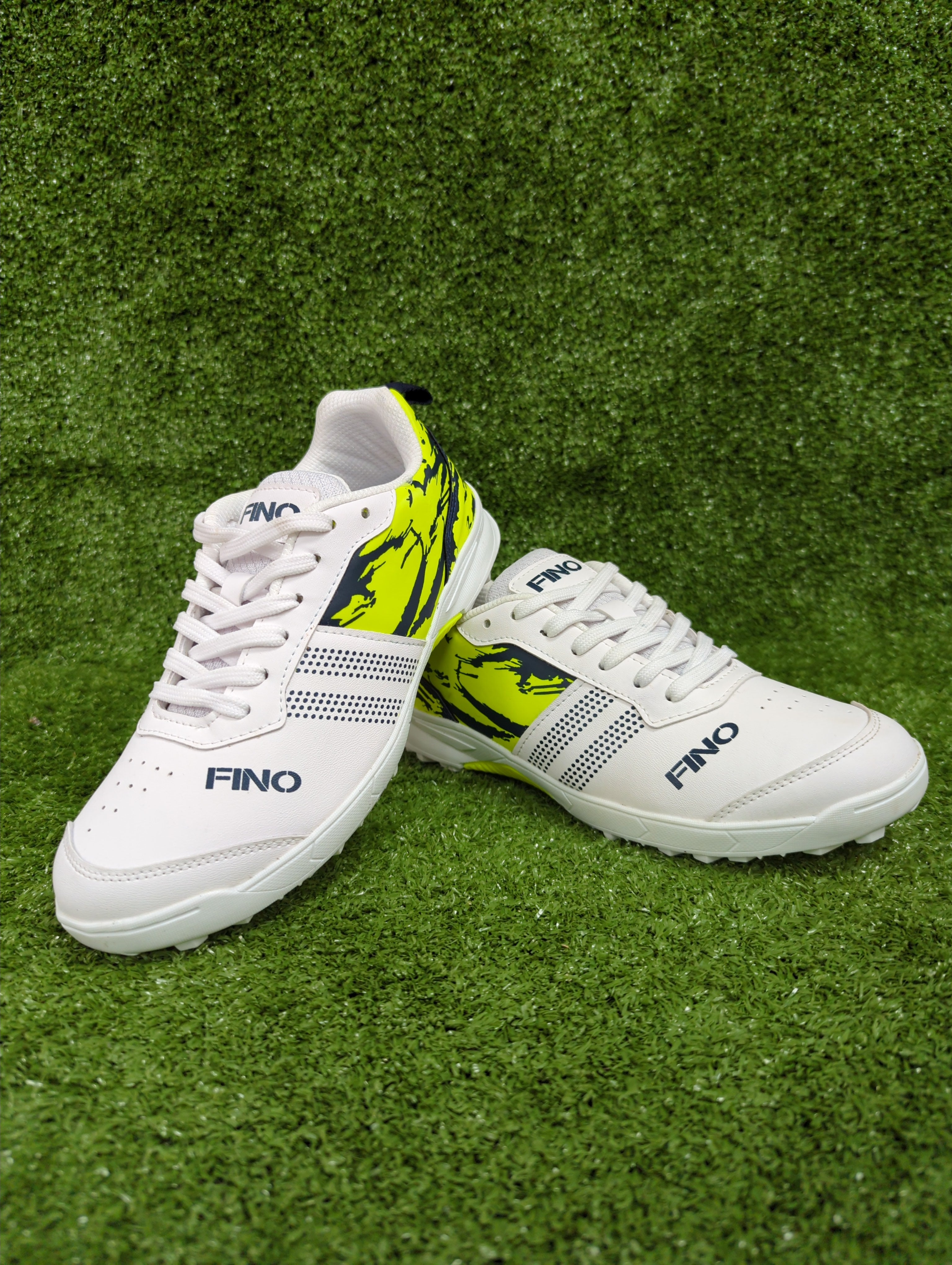 FINO C 16 Junior Cricket Shoes for Boys & Girls - White, Blue & Green - Lightweight & Durable for Practice & Matches