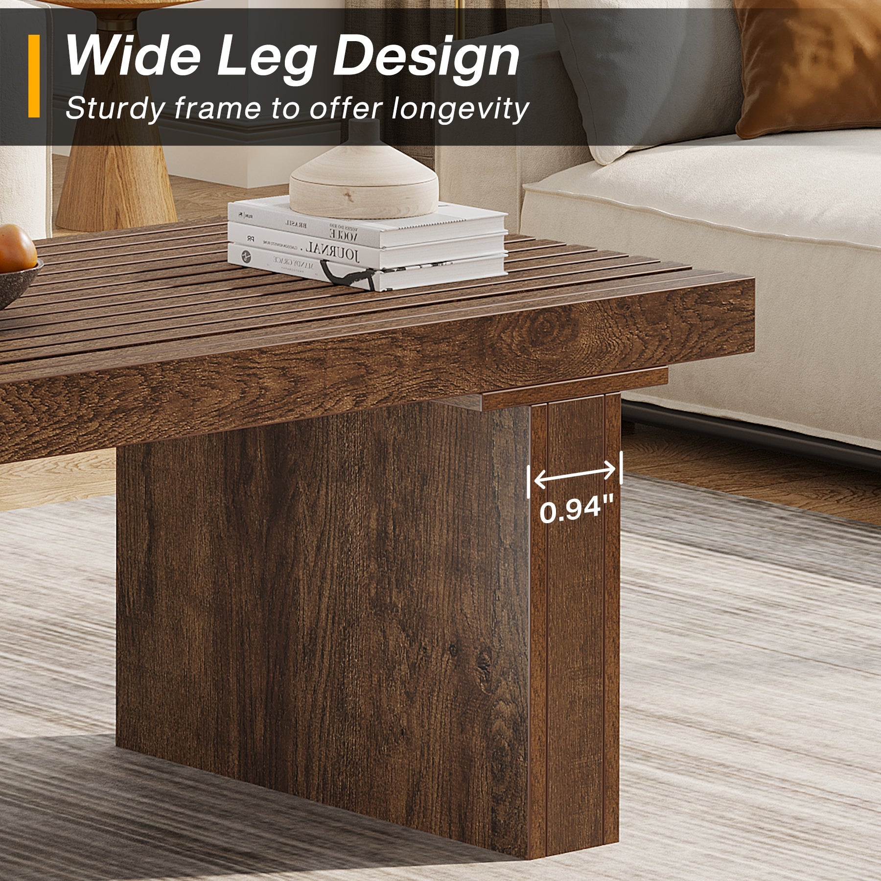 47.2 Inch Modern Wooden Coffee Table - Rectangle Living Room Center Table for Home Decor, Sofa & Lounge Furniture - Perfect for Living Spaces, Family Rooms & Offices