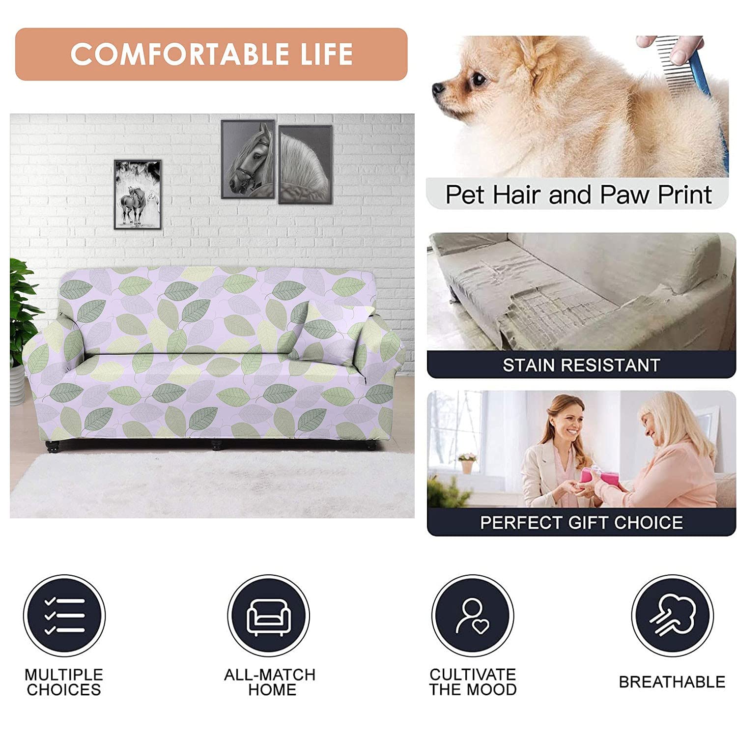 Elastic Spandex Sofa Slipcover for 3-Cushion Couch - Stretchable L-Shaped Sectional Couch Cover - Durable Furniture Protector for Pets, Kids & Living Room - Fits 1/2/3/4-Seater Sofas - Perfect for Home Decor, Pet Protection & Daily Use