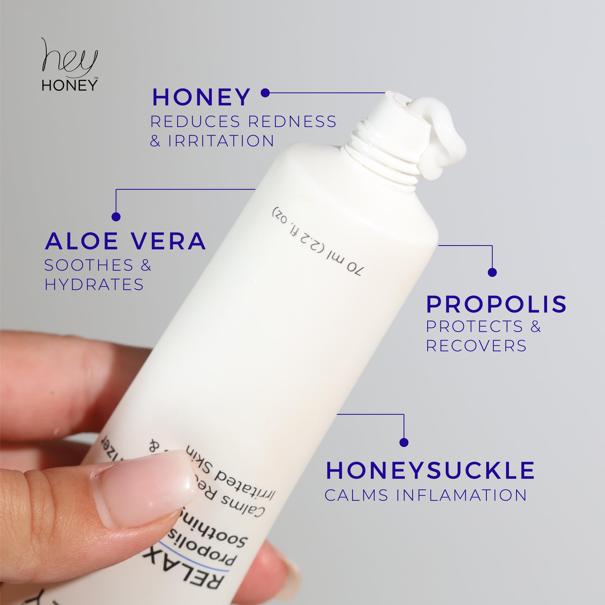 Hey Honey Skincare Relax - Instant Rosacea Treatment & Face Redness Relief | Dermatologist-Tested Calming Moisturizer for Sensitive Skin | Oil-Free with Honey & Propolis | Anti-Aging Benefits | 2.2 Oz | Perfect for Daily Soothing & Redness Reduction