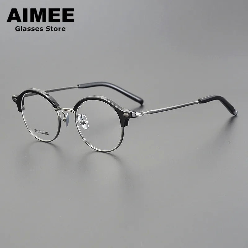 Aimee Unisex Full Rim Round Titanium Acetate Eyeglasses 6120 - Lightweight & Durable Frame for Men & Women - Perfect for Reading, Work & Everyday Use