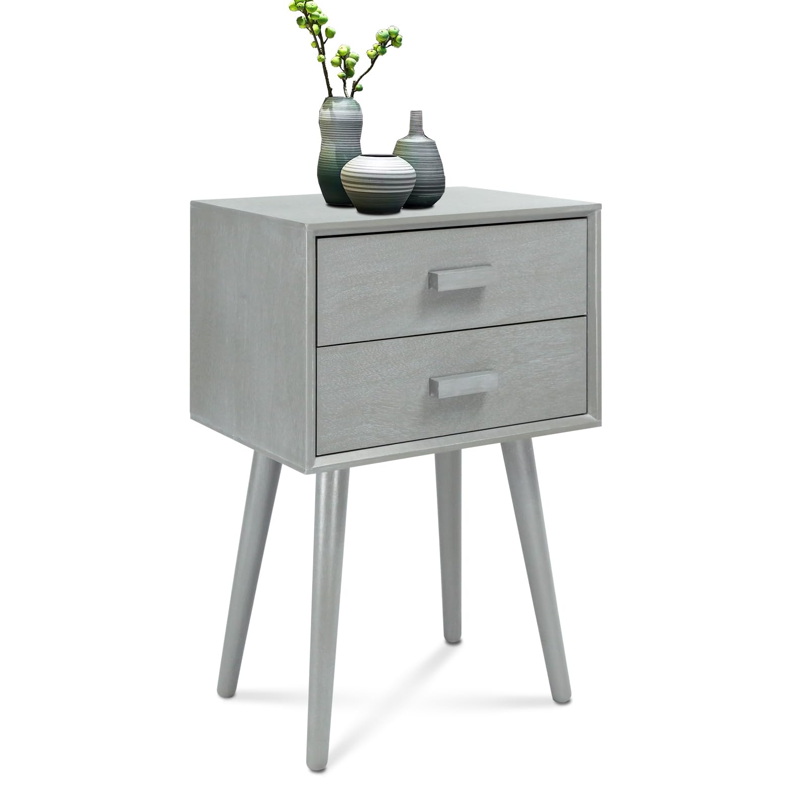 Urbanest Hartford Two Drawer Nightstand - Slate Grey Bedside Table with Storage for Bedroom, Living Room & Small Spaces