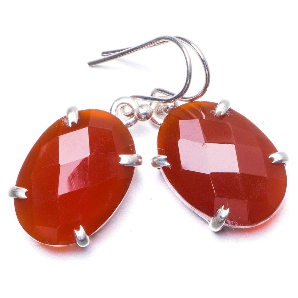 Natural Carnelian Handmade 925 Sterling Silver Earrings - Unique Boho Dangle Earrings 1.25
