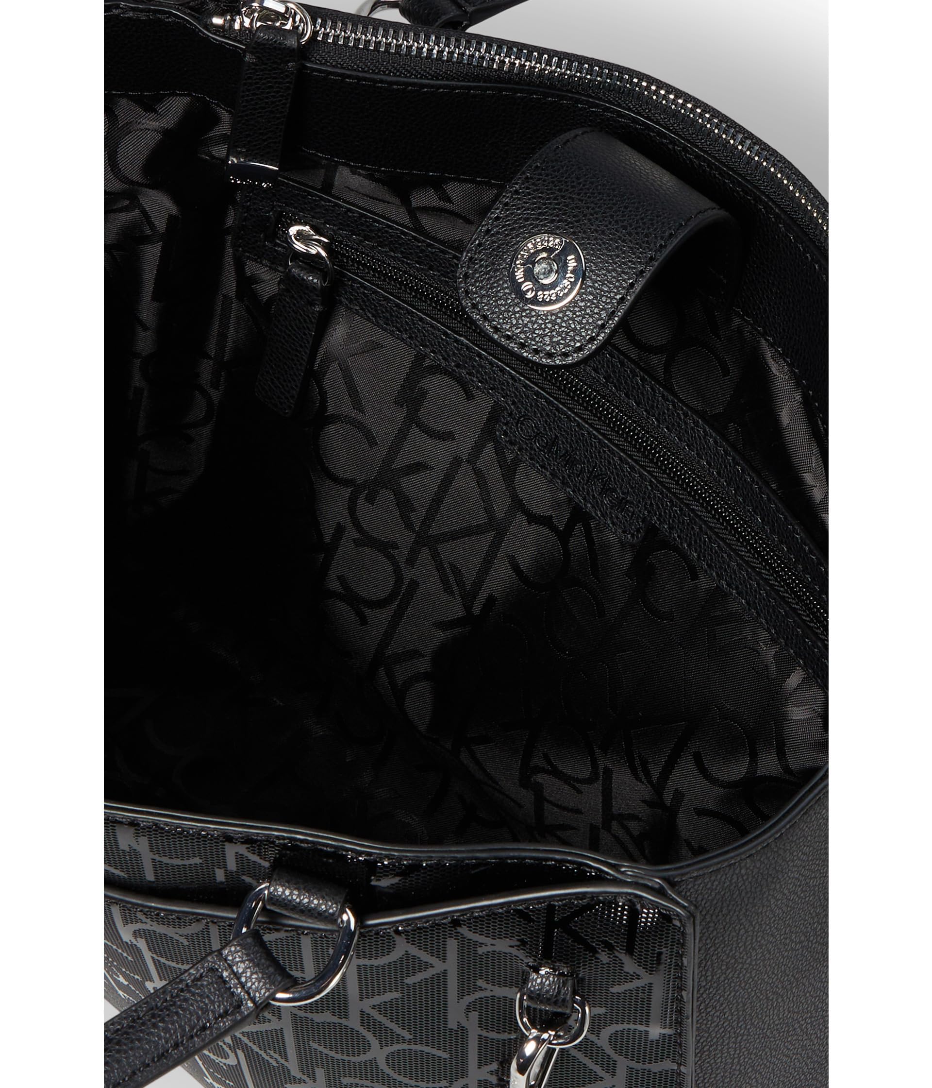 Calvin Klein Mavis Text Emboss Tailored Tote Bag for Women - Stylish Leather Handbag for Work, Travel & Everyday Use | Professional Office Purse & Fashionable Shoulder Bag