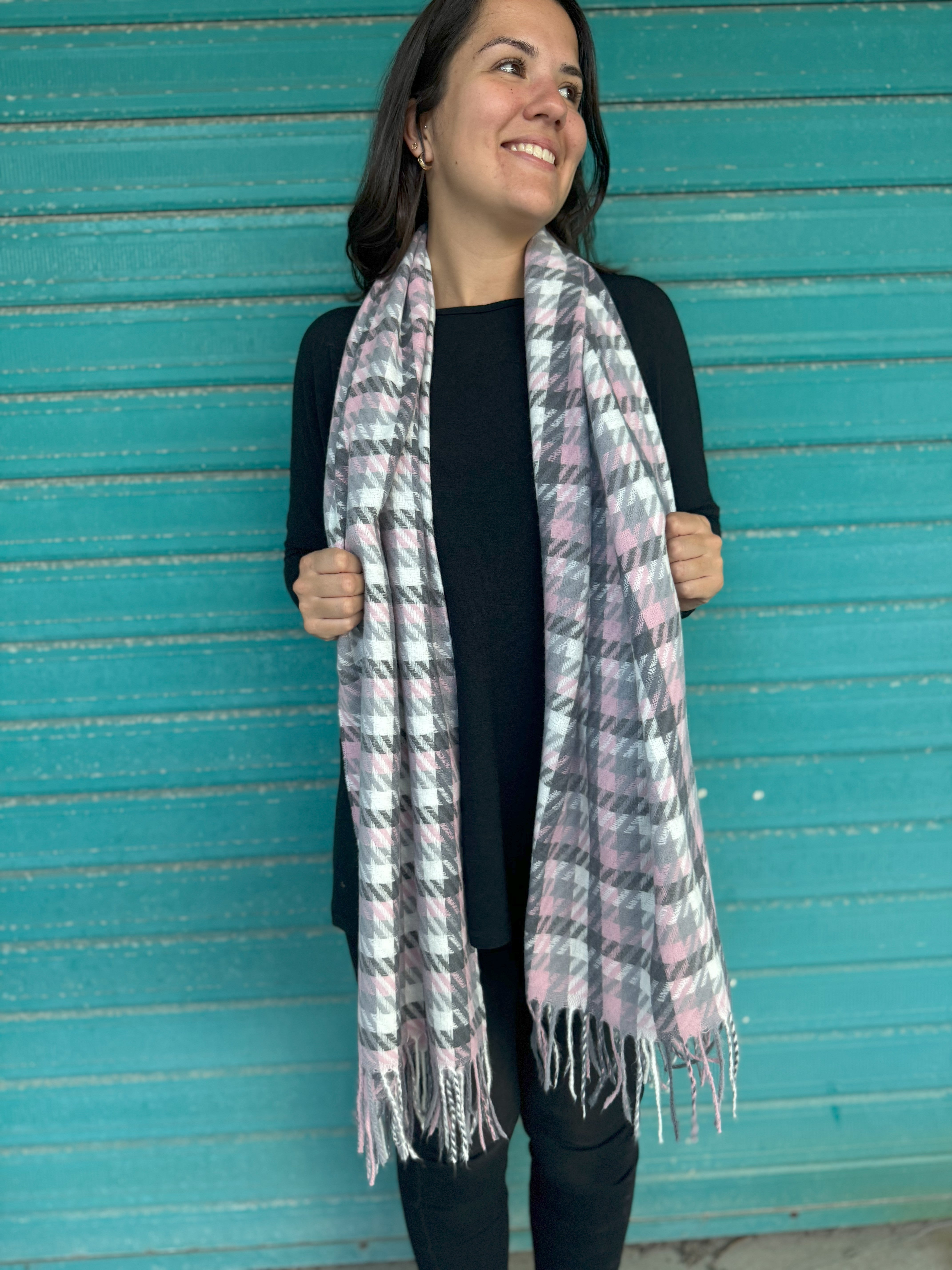 Pink Check Scarf - Soft & Stylish Plaid Scarf for Women - Perfect for Winter, Fall & Casual Outfits