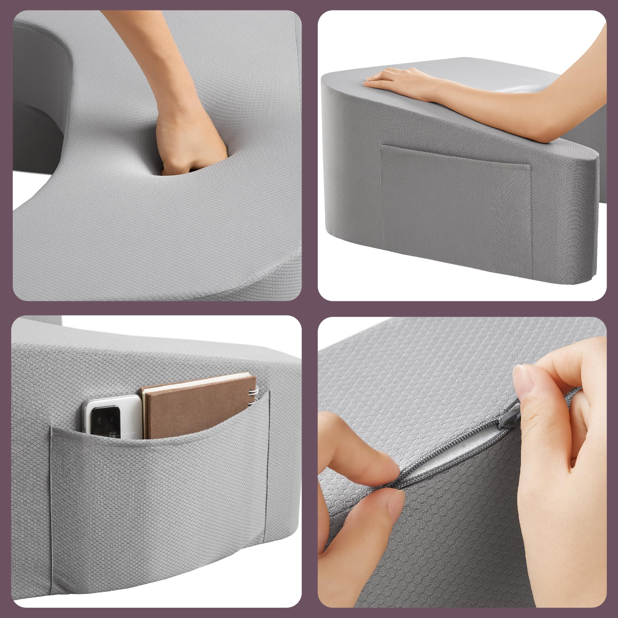 **Codi Memory Foam Reading & Gaming Pillow with Side Pocket - Large Soft Lap Desk Pillow for Adults, Perfect for Bed, Couch, or Office - Ideal Gift for Gamers & Book Lovers (Grey)**
