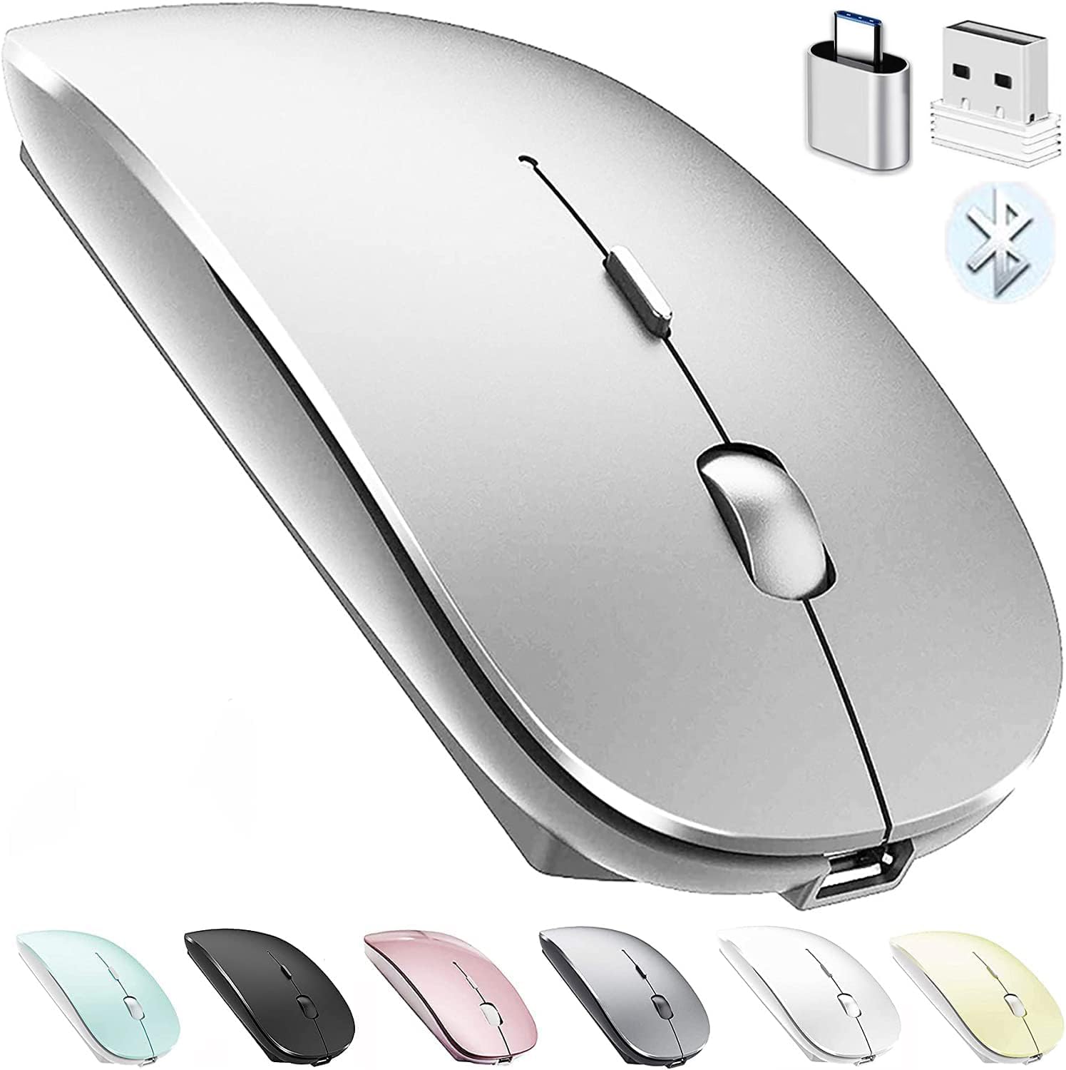 Wireless Bluetooth Mouse for Laptop, MacBook, iPad, PC - Compatible with MacBook Air/Pro, Windows, Chromebook (Silver) - Perfect for Office, Travel & Home Use