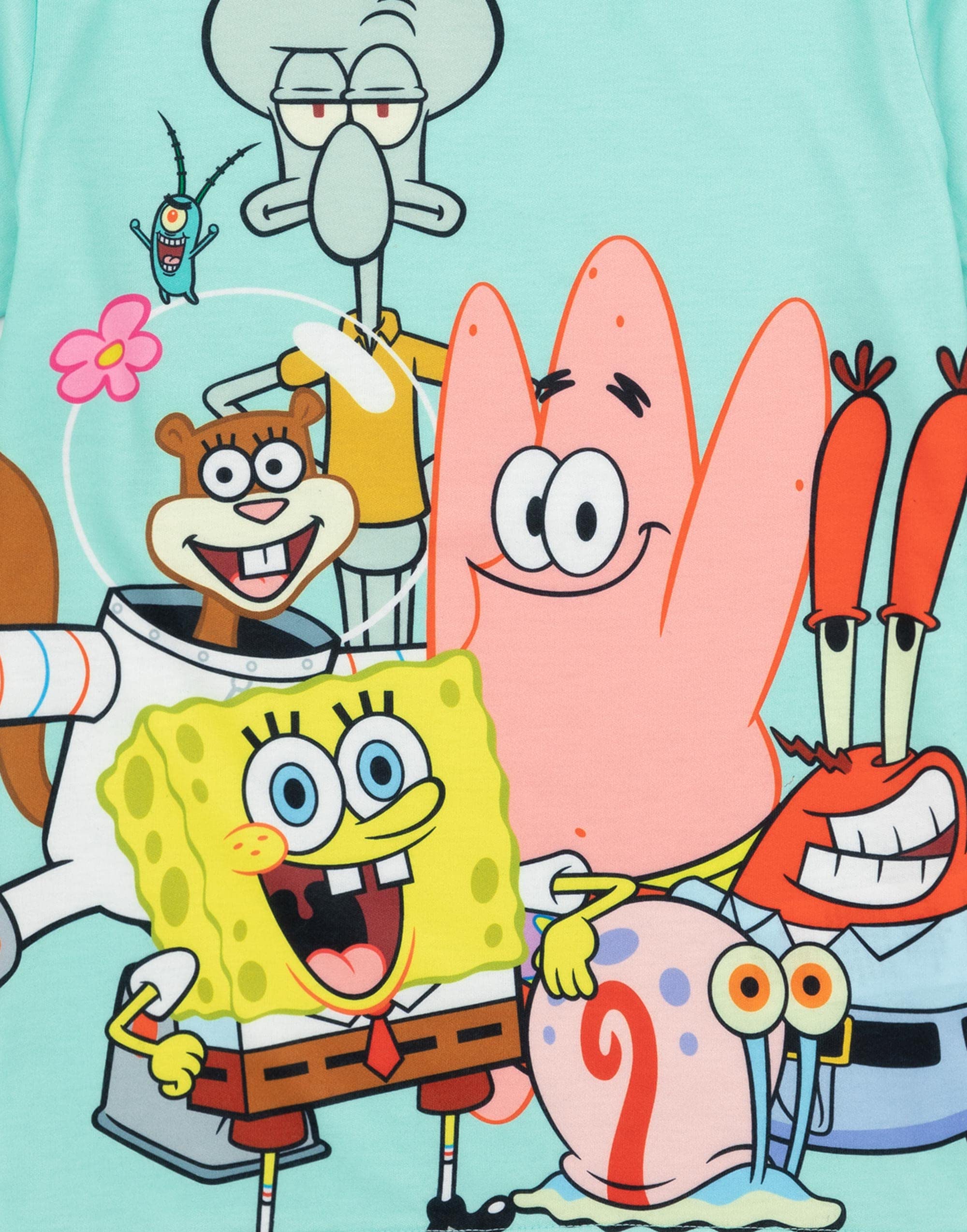 SpongeBob SquarePants Kids Pajama Set - Blue Short Sleeve T-Shirt & Shorts PJs for Boys & Girls | Squidward Patrick Mr Krabs Gary Characters | Soft Cotton Loungewear for Sleepovers & Movie Nights | Official SpongeBob TV Show Merchandise Gift