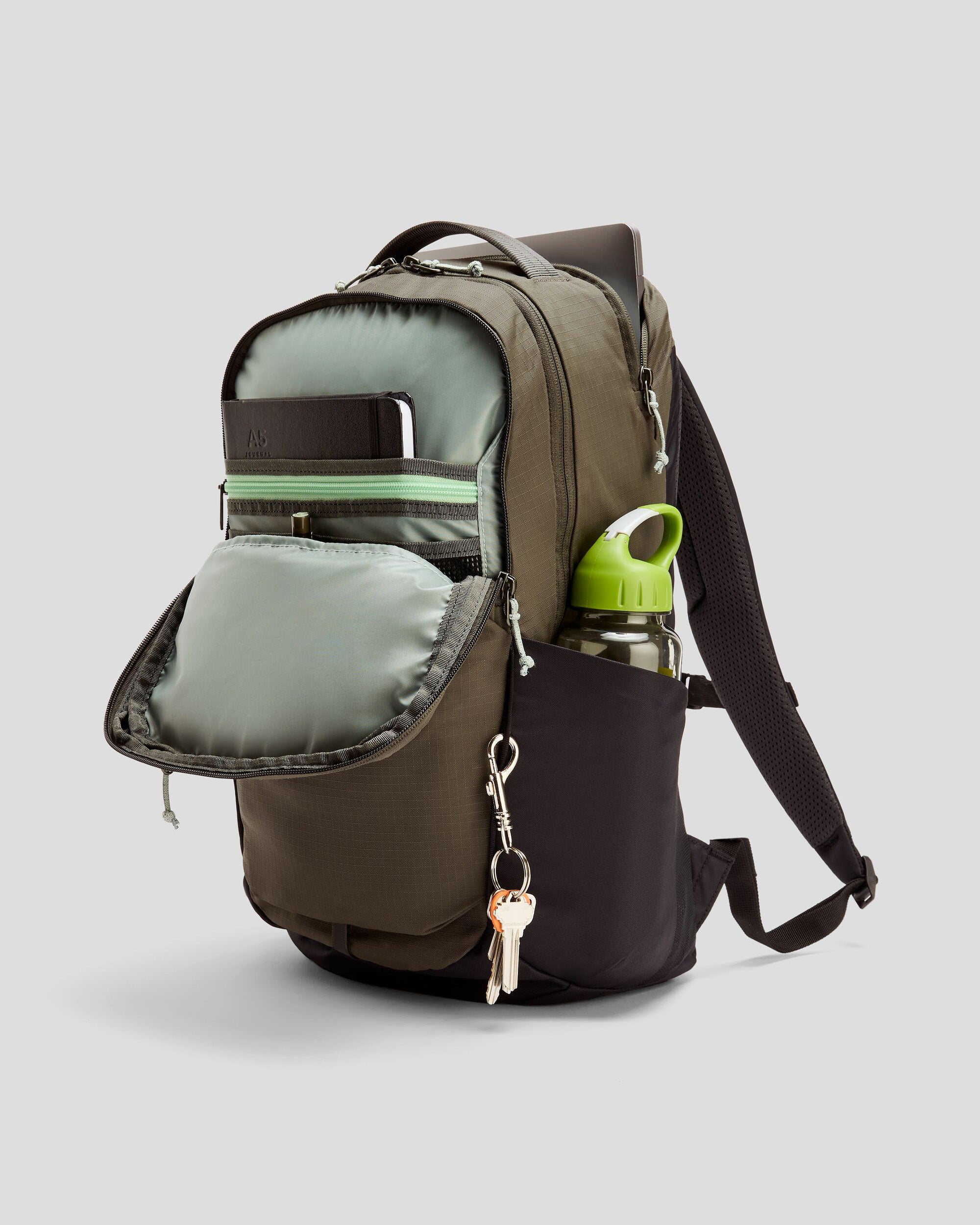 Axon Everyday Backpack 25L Dark Moss - Lightweight Durable Laptop Backpack for Work, School & Travel - Water-Resistant Commuter Bag with USB Charging Port