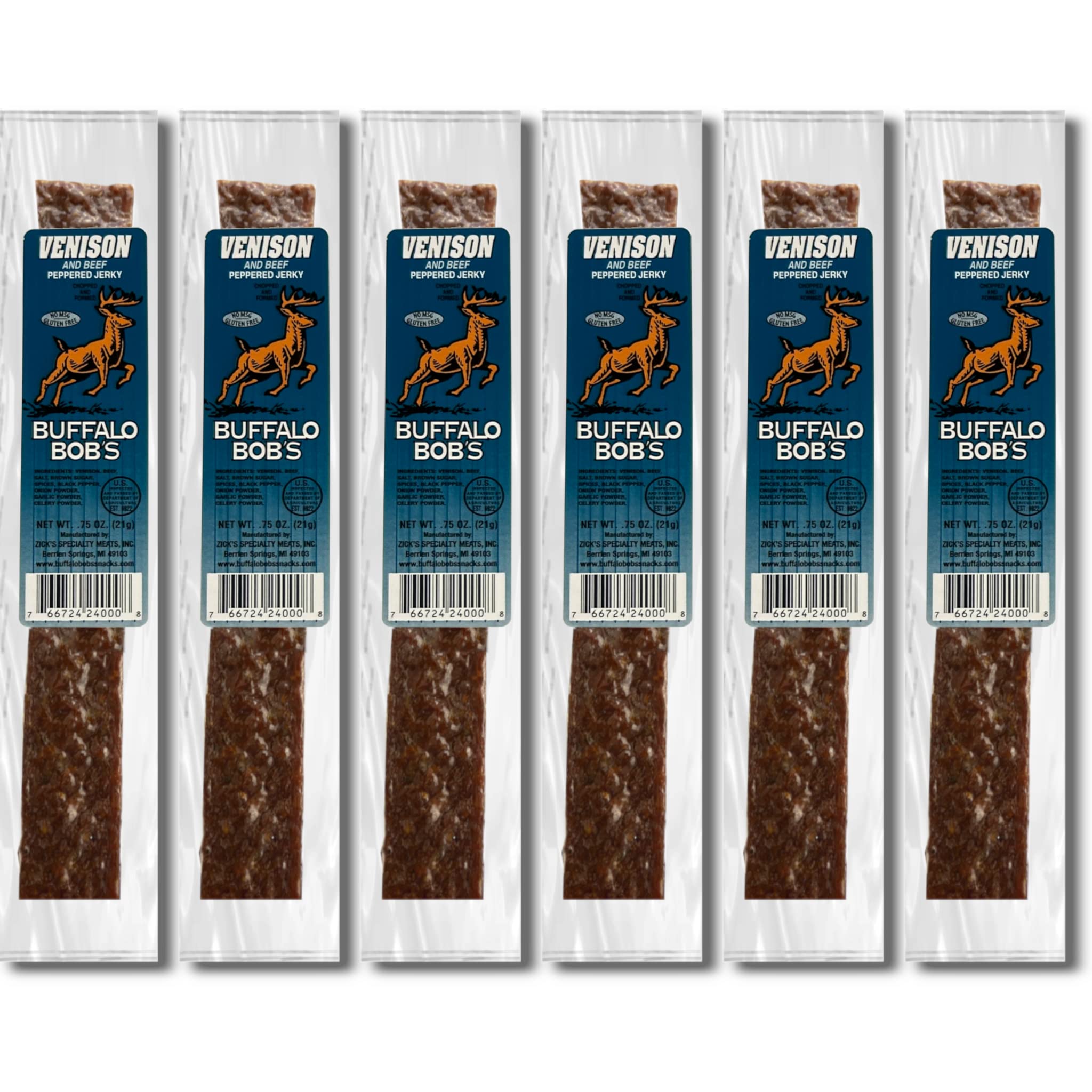 Buffalo Bob's Wild Game Meat Snacks - 6 Pack Peppered Venison Jerky | High Protein Exotic Jerky Strips for Hiking, Camping & Outdoor Adventures | Perfect Gift for Men, Dad & Hunters | Keto & Paleo Friendly Snacks