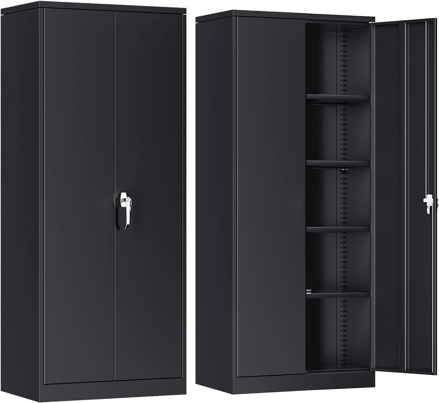 INTERGREAT Metal Storage Cabinet with Lock - Black Steel Garage & Home Office Cabinet with Doors & Shelves - Secure Supply Storage for Warehouse, Garage, Office & Workshop Organization