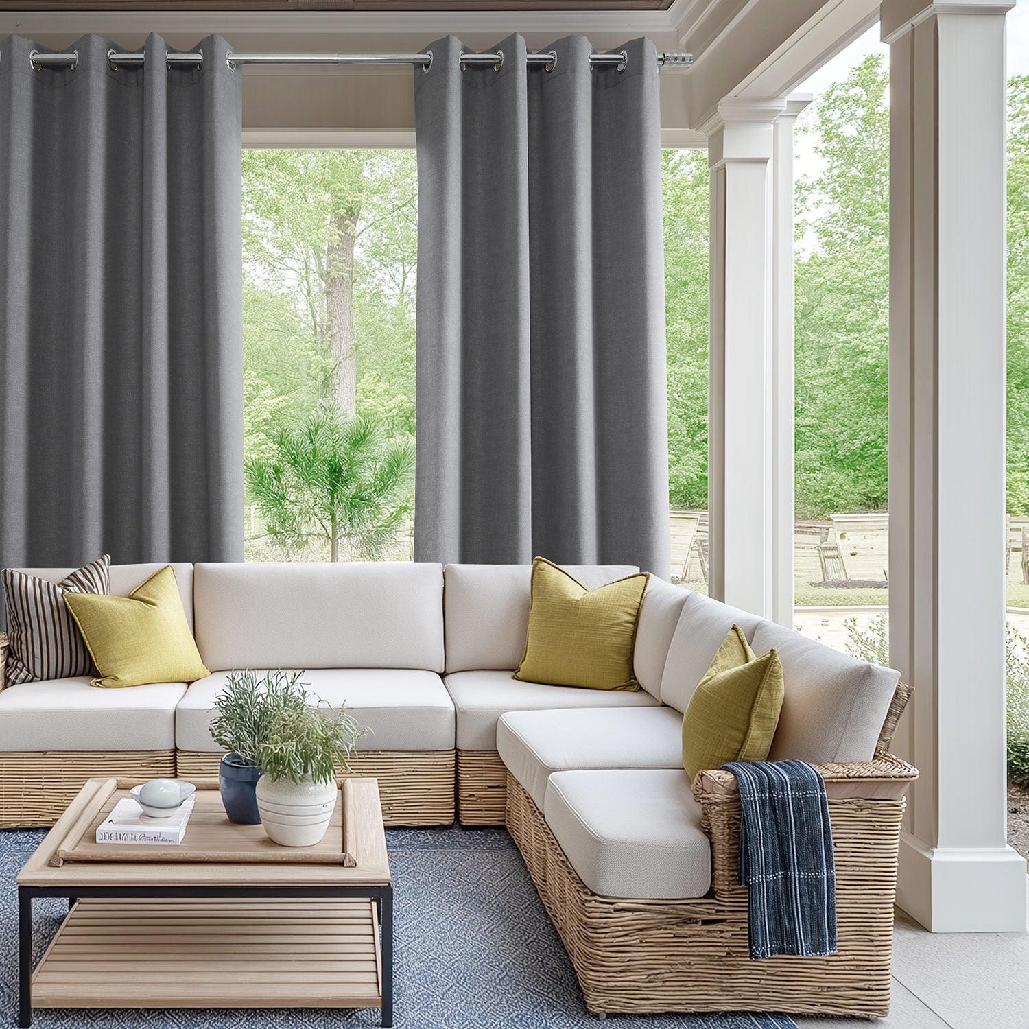 Villanova Silver Mist Grommet Outdoor Curtains - Waterproof Sun Shade Patio Drapes for Porch, Deck & Backyard Privacy
