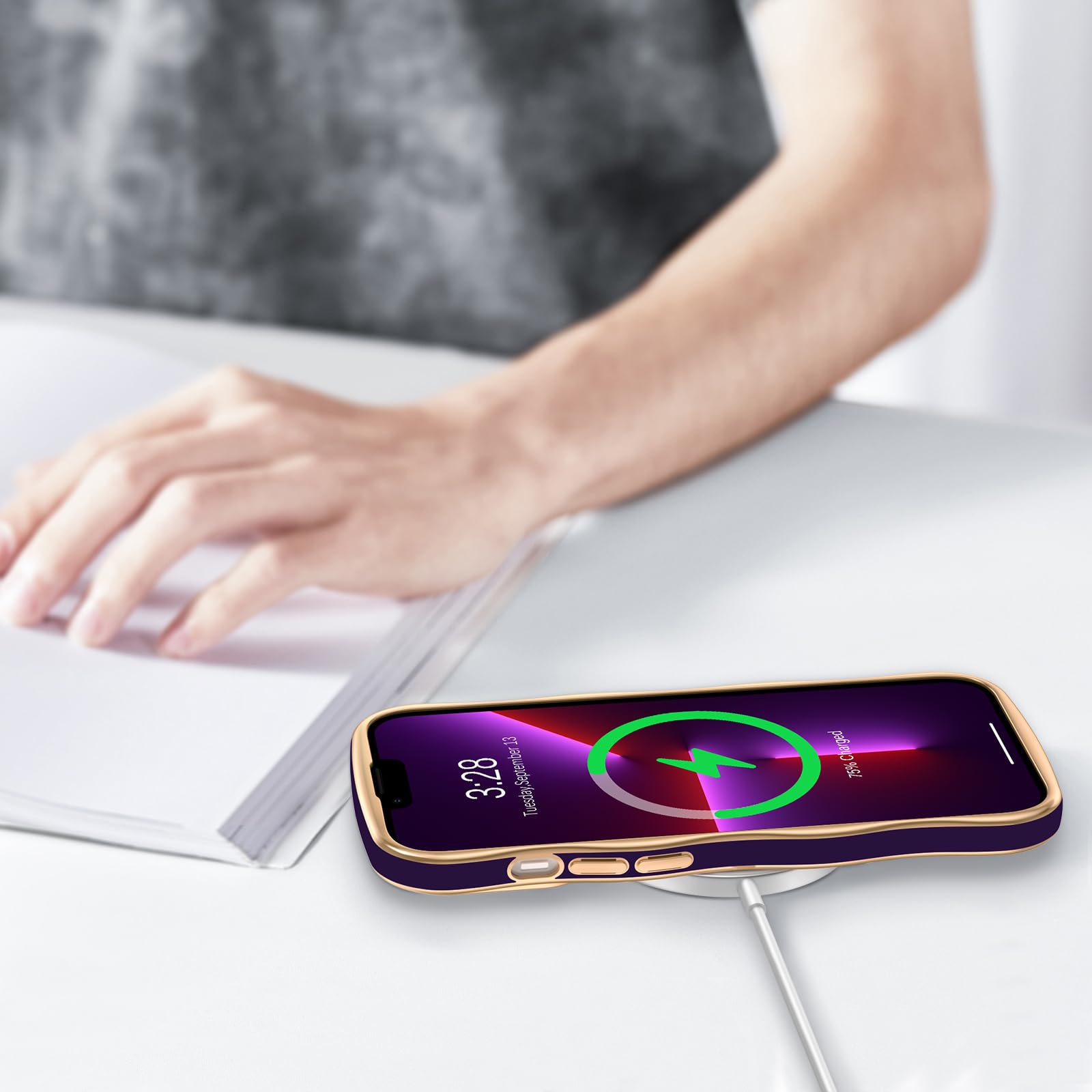 Hython iPhone 13 Pro Max Case - Luxury Wavy Wave Design with Heart Accent, Slim Thin Soft TPU Rubber Shockproof Protective Cover for Women & Girls (Dark Purple) - Perfect for Daily Use, Travel, and Gift Giving