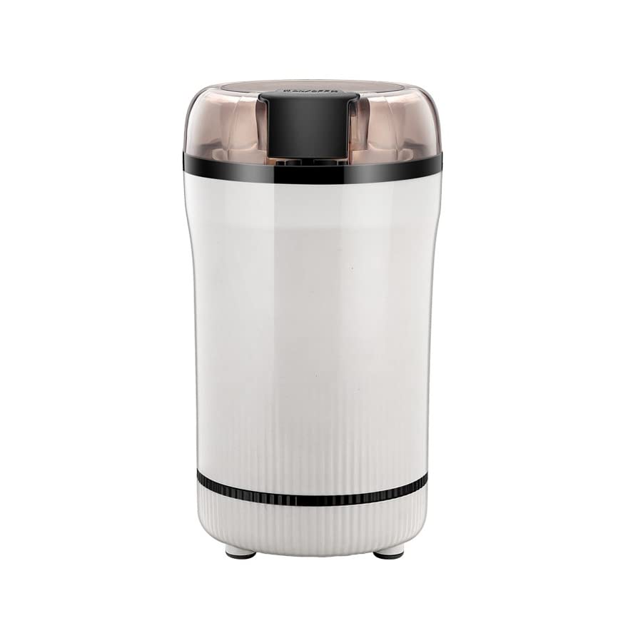 Electric Coffee Grinder & Spice Mill - Portable Grain Grinder with Stainless Steel Blades for Coffee Beans, Pepper, Nuts & More - Perfect for Home Kitchen & Camping Use (White)