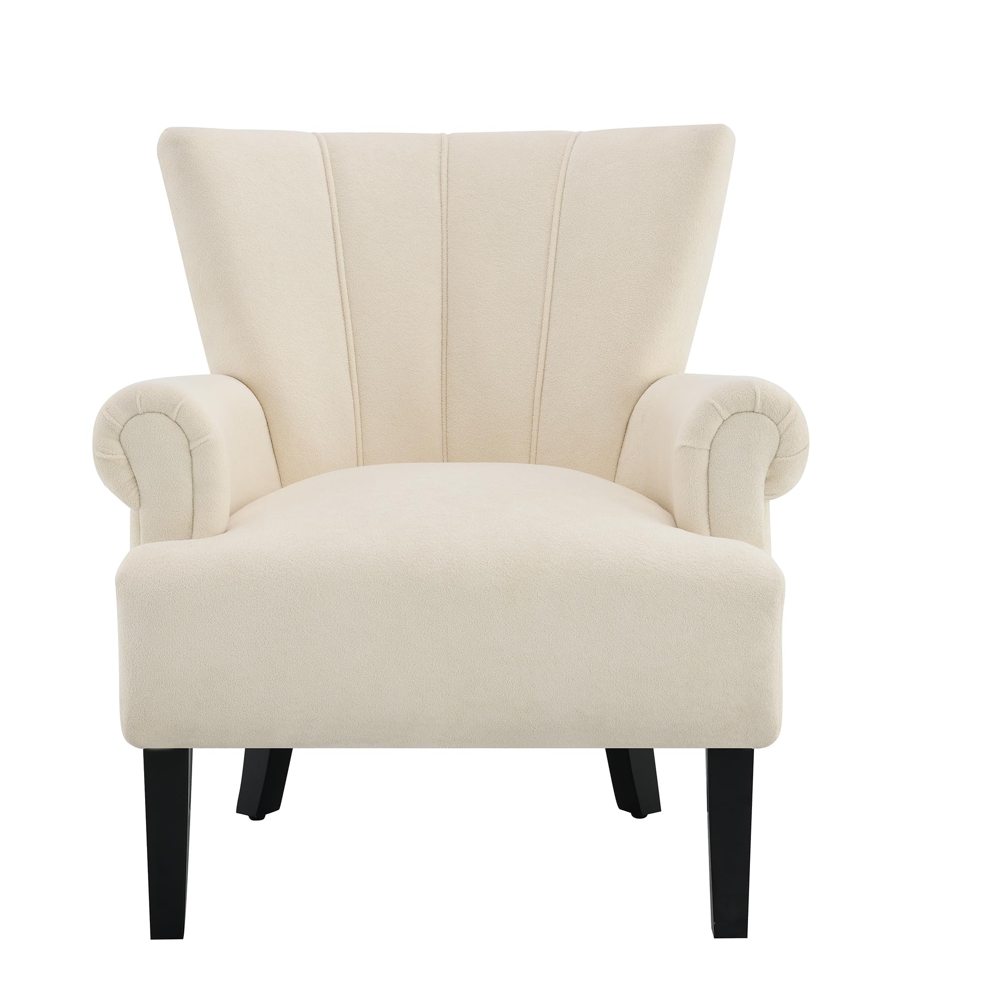 Modern Channel Tufted Accent Chair with Rolling Arms - High Back Upholstered Club Armchair with Solid Wood Legs - Comfortable Living Room & Bedroom Furniture - Perfect for Reading Nook, Home Office or Lounge Area - Beige
