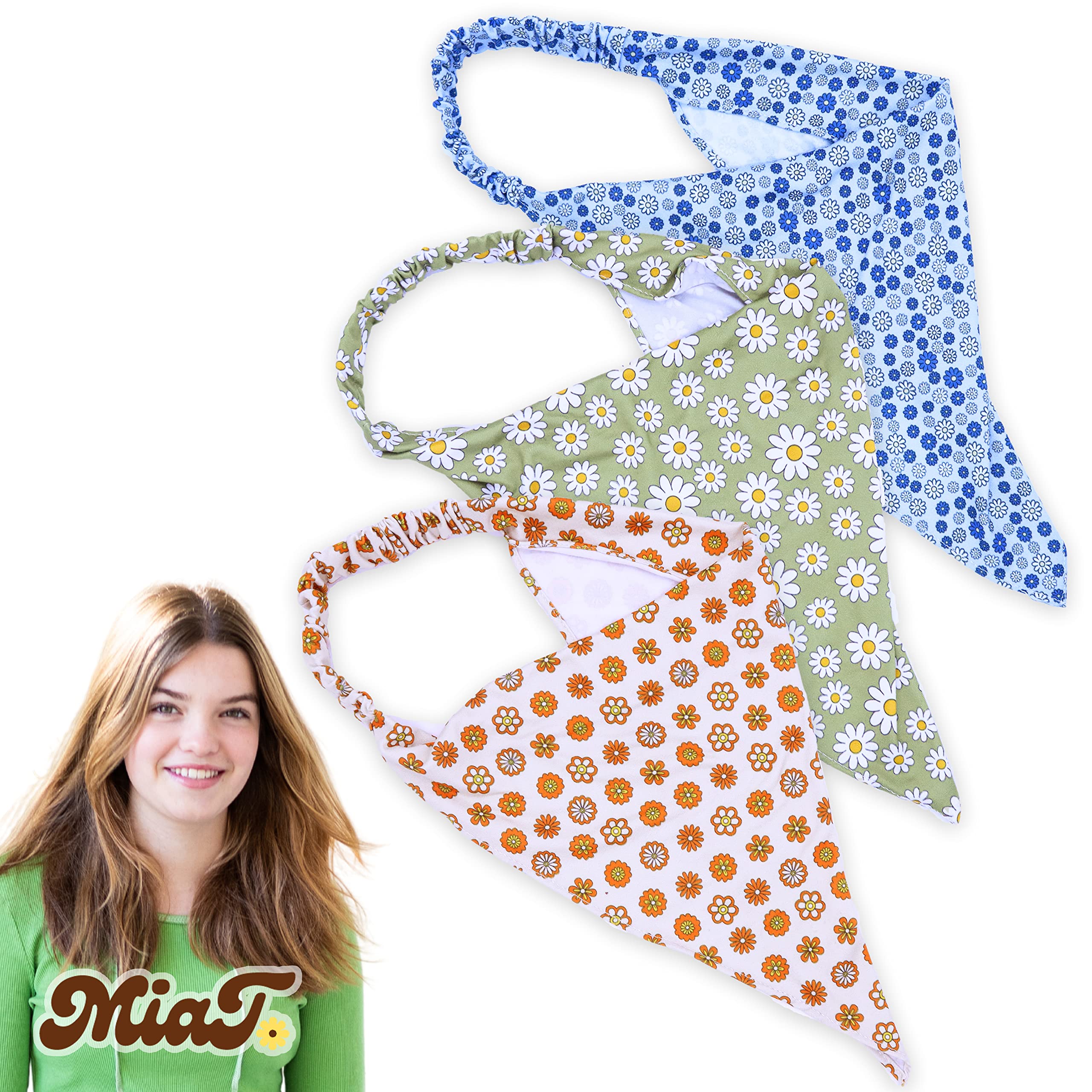 FROG SAC & Mia Talerico Floral Headbands for Girls and Women - Boho Scarf Bandanas, Kerchief Hair Accessories Pack for Teens - Perfect for Parties, Festivals, and Everyday Fashion