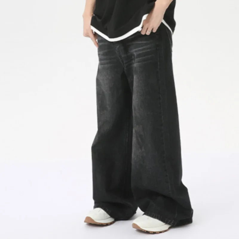 American Style Casual Men's Jeans - Dirty Wash Straight Wide Leg Denim Pants for Men | Loose Fit Male Trousers | Trendy Summer 2024 Collection C6284 | Perfect for Streetwear, Casual Outings & Everyday Wear