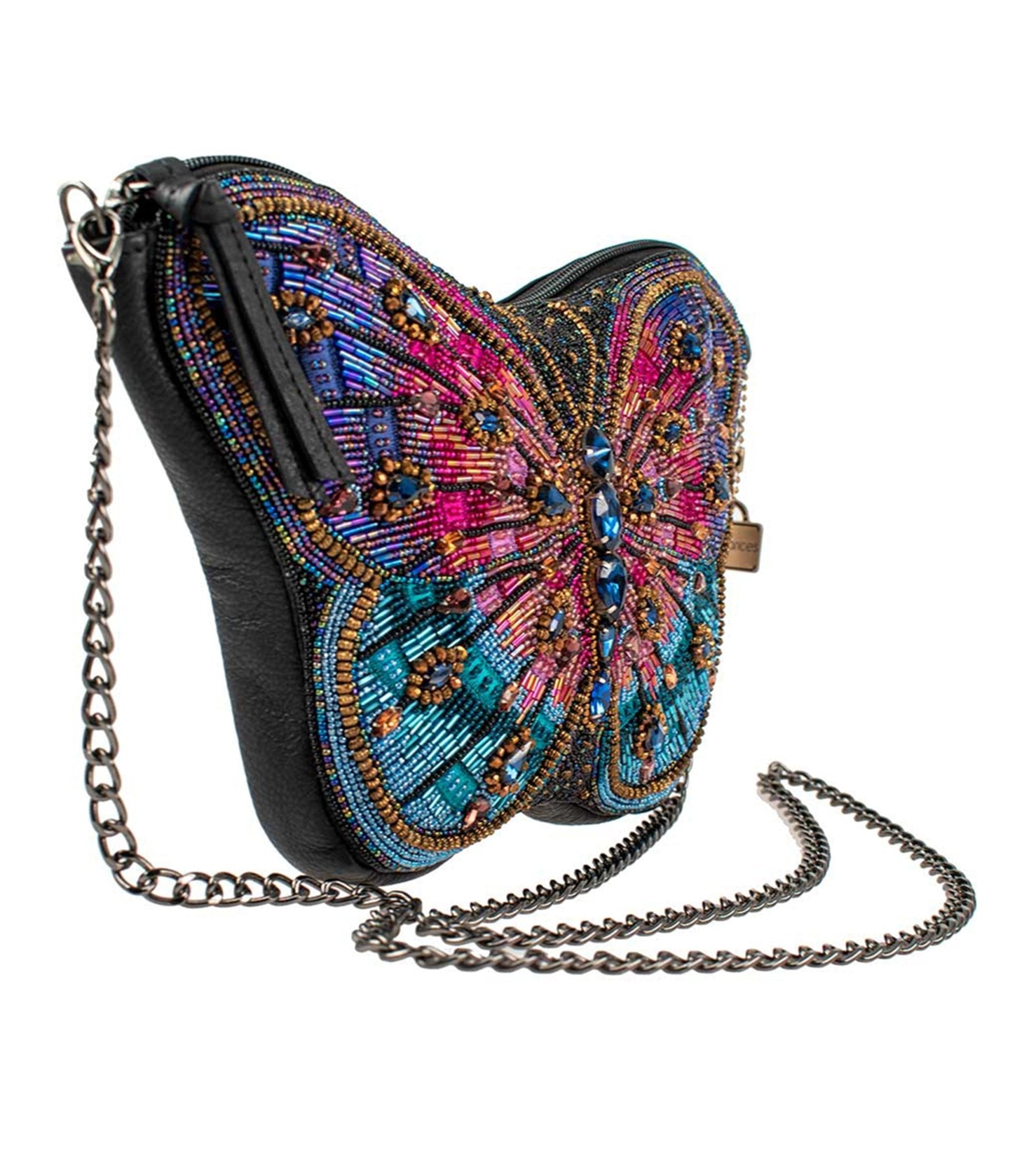 Mary Frances Pink & Purple Beaded Butterfly Crossbody Purse for Women - Elegant Evening Clutch, Party Accessory & Wedding Handbag