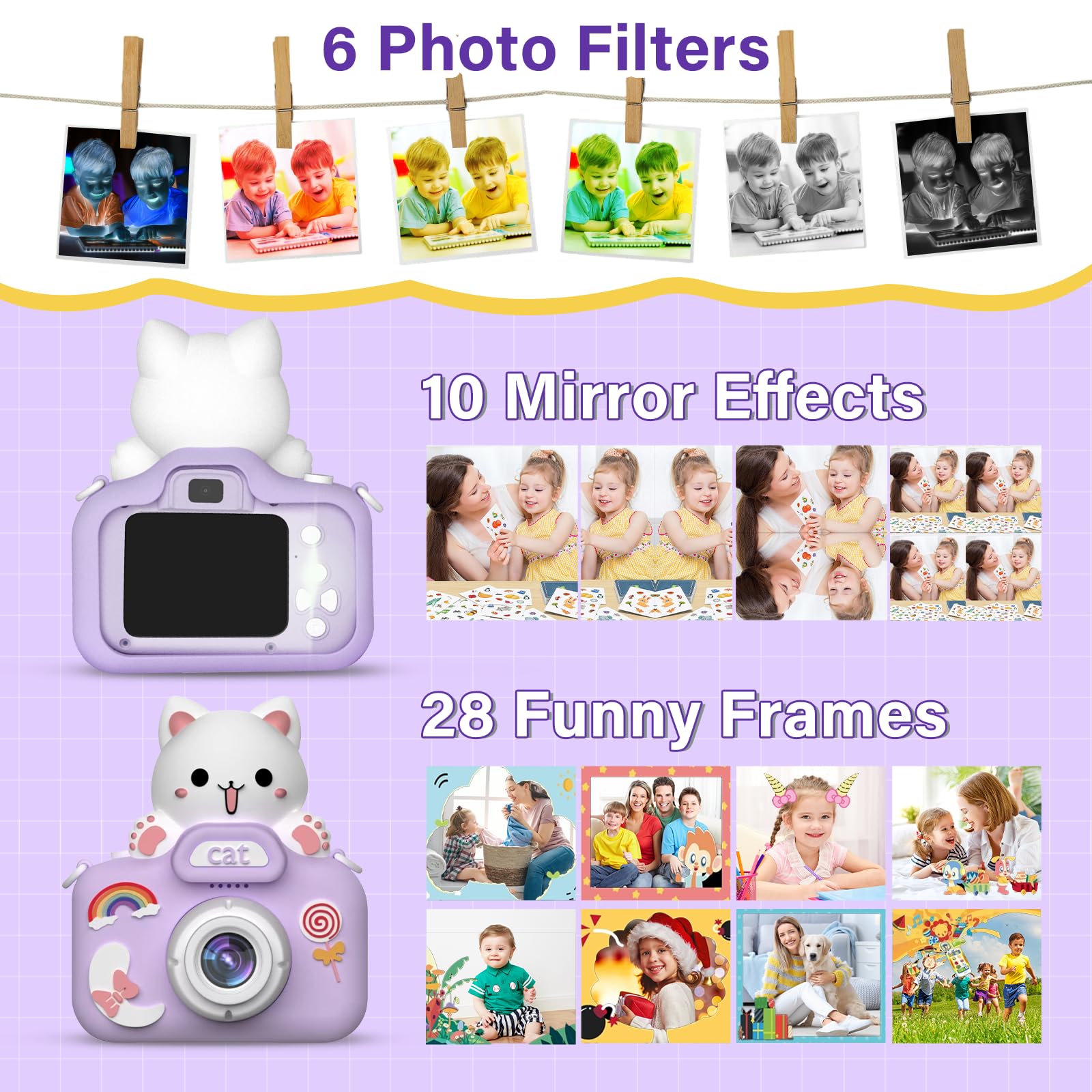 Kids Digital Camera with 1080P HD Video - Best Selfie Camera Toy for Girls & Boys Ages 3-12 - Perfect Christmas Birthday Gift - Fun Educational Toy for Travel, Parties & Outdoor Adventures (Purple)