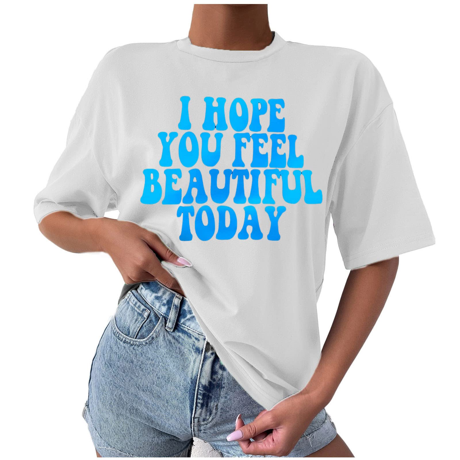 Women's Oversized Casual Short Sleeve T-Shirt - Summer Round Neck Loose Pullover Blouse with Letter Print | Trendy Plus Size Top for Everyday Wear, Beach Outings & Street Style Fashion
