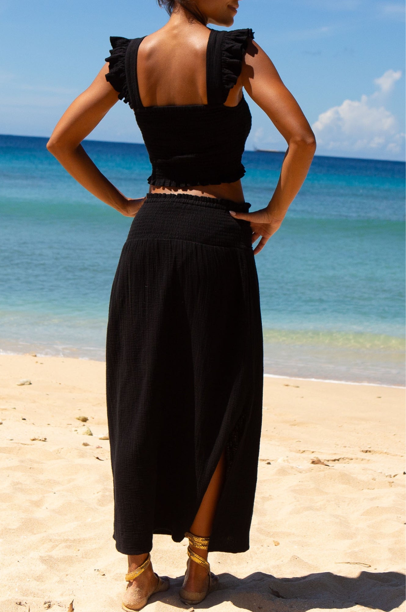 Brady Cheesecloth Skirt for Women | Flowy Black Midi Skirt | Boho Summer Skirt for Beach, Vacation & Casual Outfits