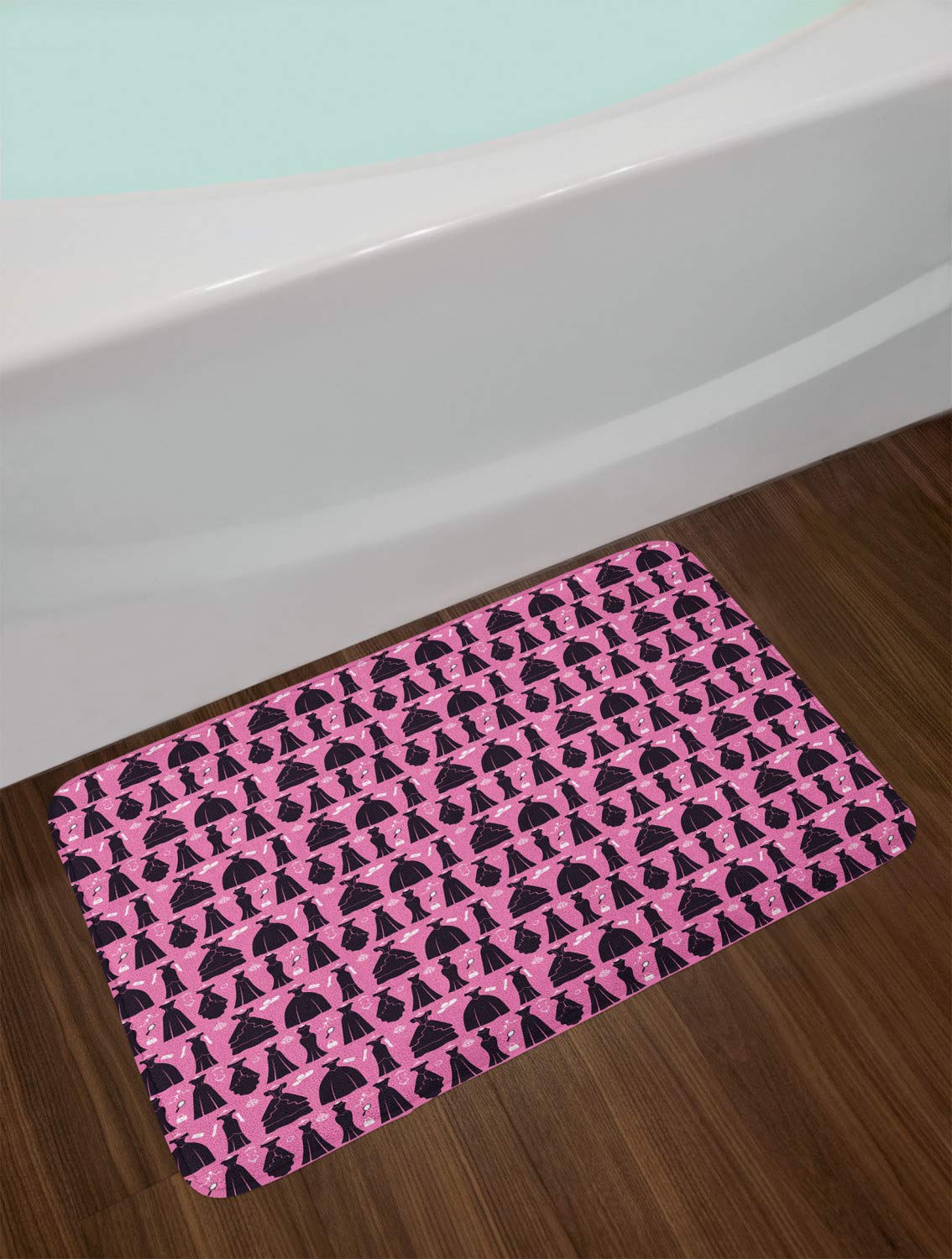 Ambesonne Plush Non-Slip Bath Mat - Elegant Ball Gowns & Cocktail Dresses Print, 30
