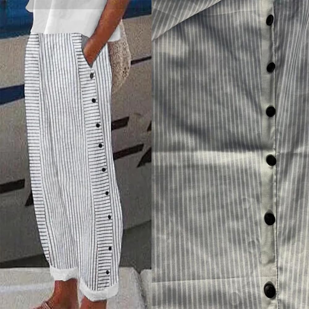 Women's Black Striped Side Pocket Capri Pants - Classy Casual Stretch Pants for Women - Perfect for Work, Travel & Everyday Wear (One Size)