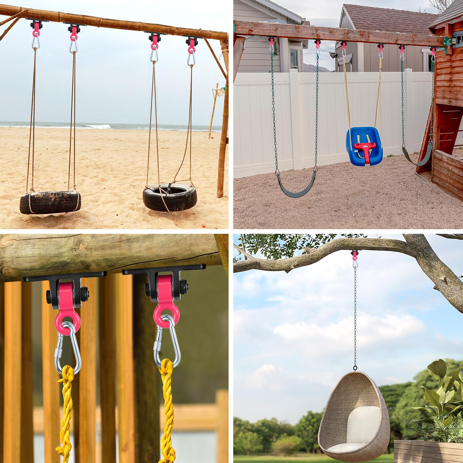 Heavy Duty Swing Hangers for Wooden Swing Sets - 4 Pack Black & Red with Snap Hooks - Indoor/Outdoor Playground, Porch, Backyard & Tree Swing Installation