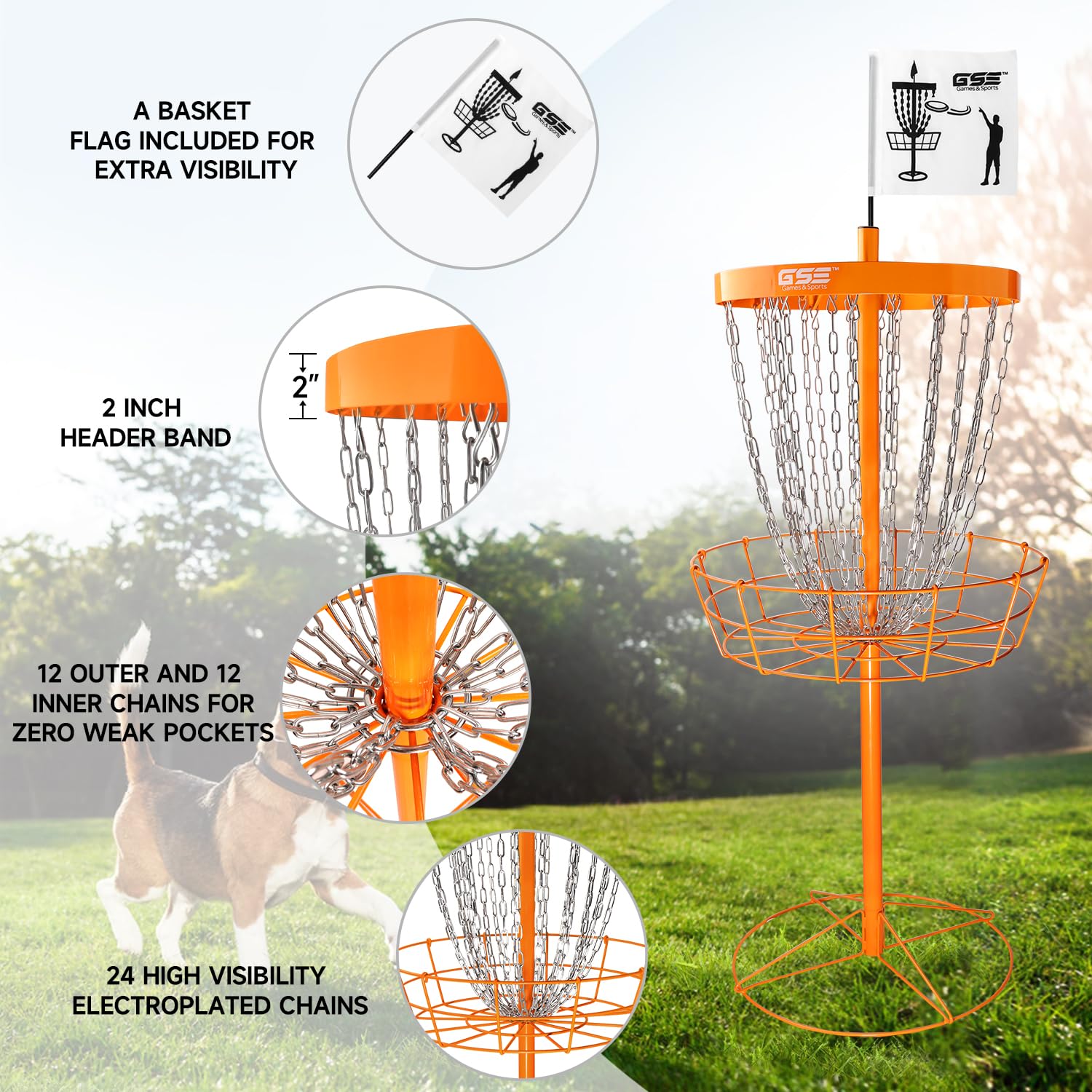 GSE PRO Portable Disc Golf Target Basket - 12 or 24 Chain Metal Practice Basket for Outdoor Disc Golf Training | Perfect for Backyard, Park & Tournament Practice