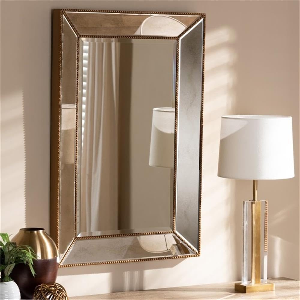 BOWERY HILL Gold Contemporary Wood Wall Mirror - Elegant Home Decor for Living Room, Bedroom & Entryway