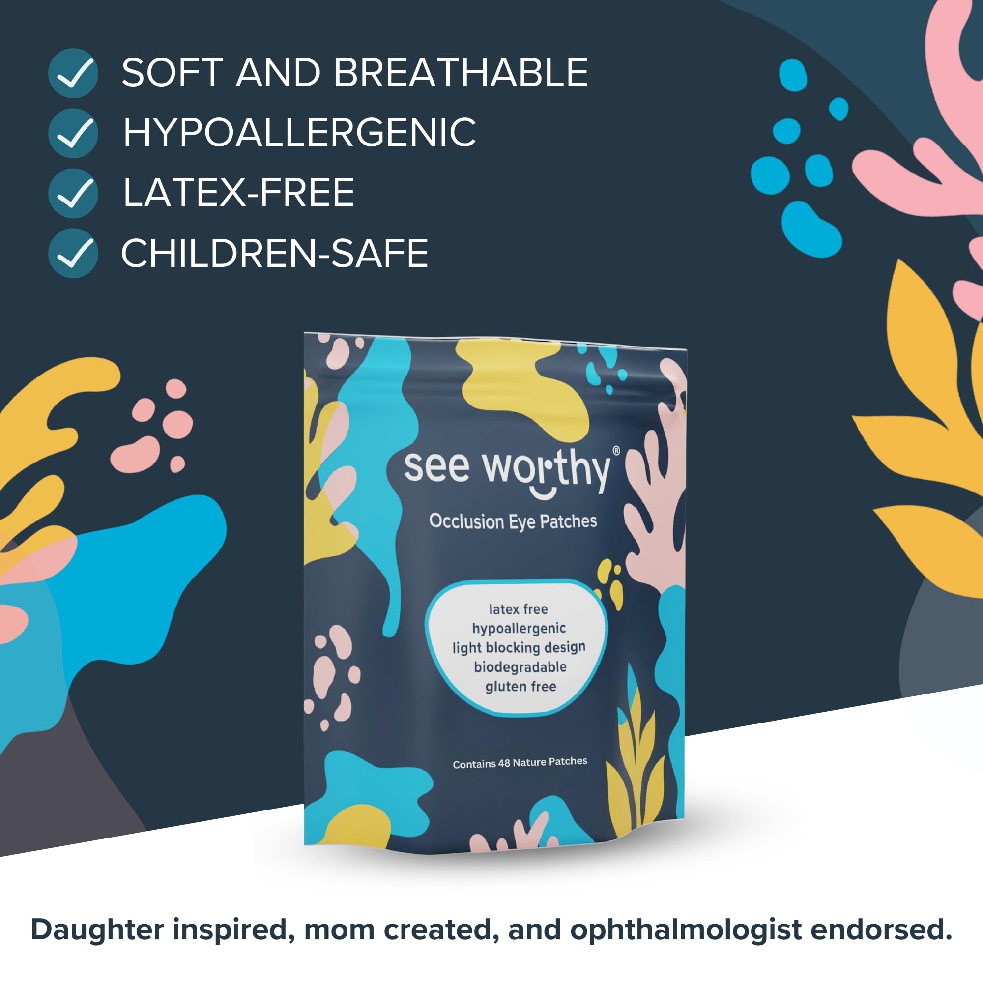 See Worthy Nature Eye Patches - Breathable Comfortable Lazy Eye Patch with Smart Adhesive Technology - Soft Medical Eye Cover for Kids & Adults (48 Count) - Perfect for Amblyopia Treatment, Post-Surgery Recovery & Cosplay Costumes