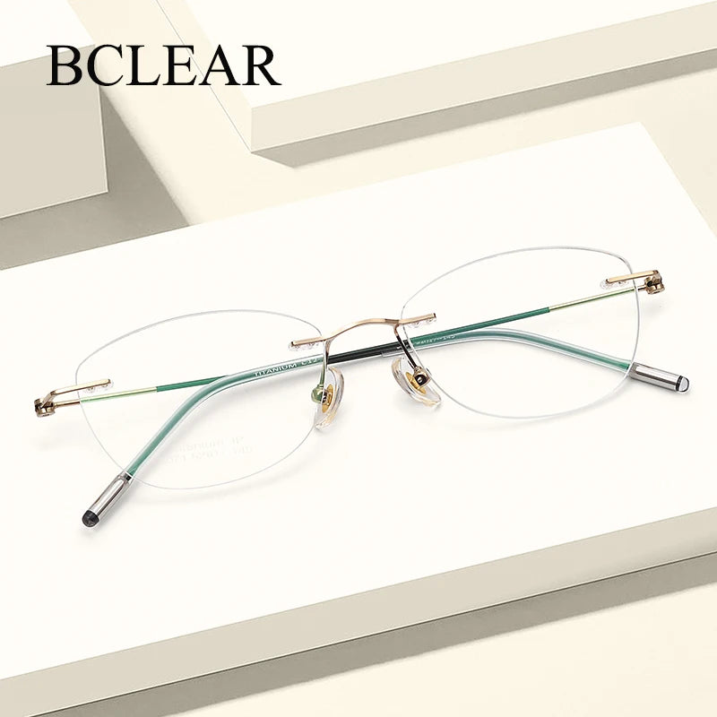 Bclear Women's Rimless Oval Cat Eye Titanium Eyeglasses 46071 - Lightweight & Durable Titanium Frame for Women, Fashionable Oval Cat Eye Glasses for Work, Reading & Everyday Wear