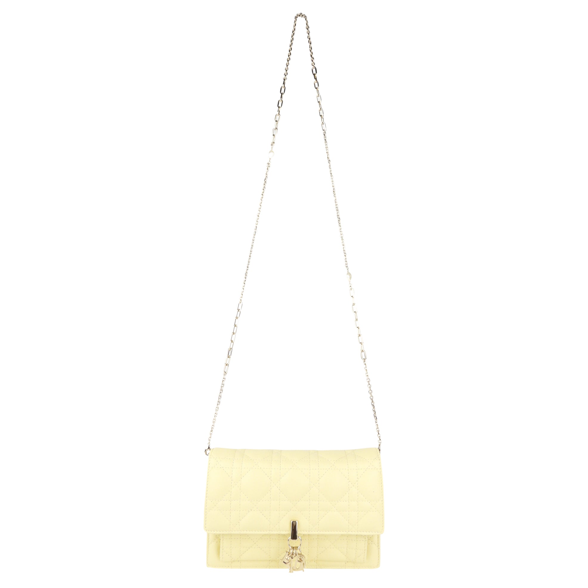 Christian Dior Pale Yellow Cannage Quilted Lambskin Leather Miss Dior Chain Pouch Crossbody Bag - Luxury Designer Handbag for Women, Perfect for Parties, Dates & Special Occasions
