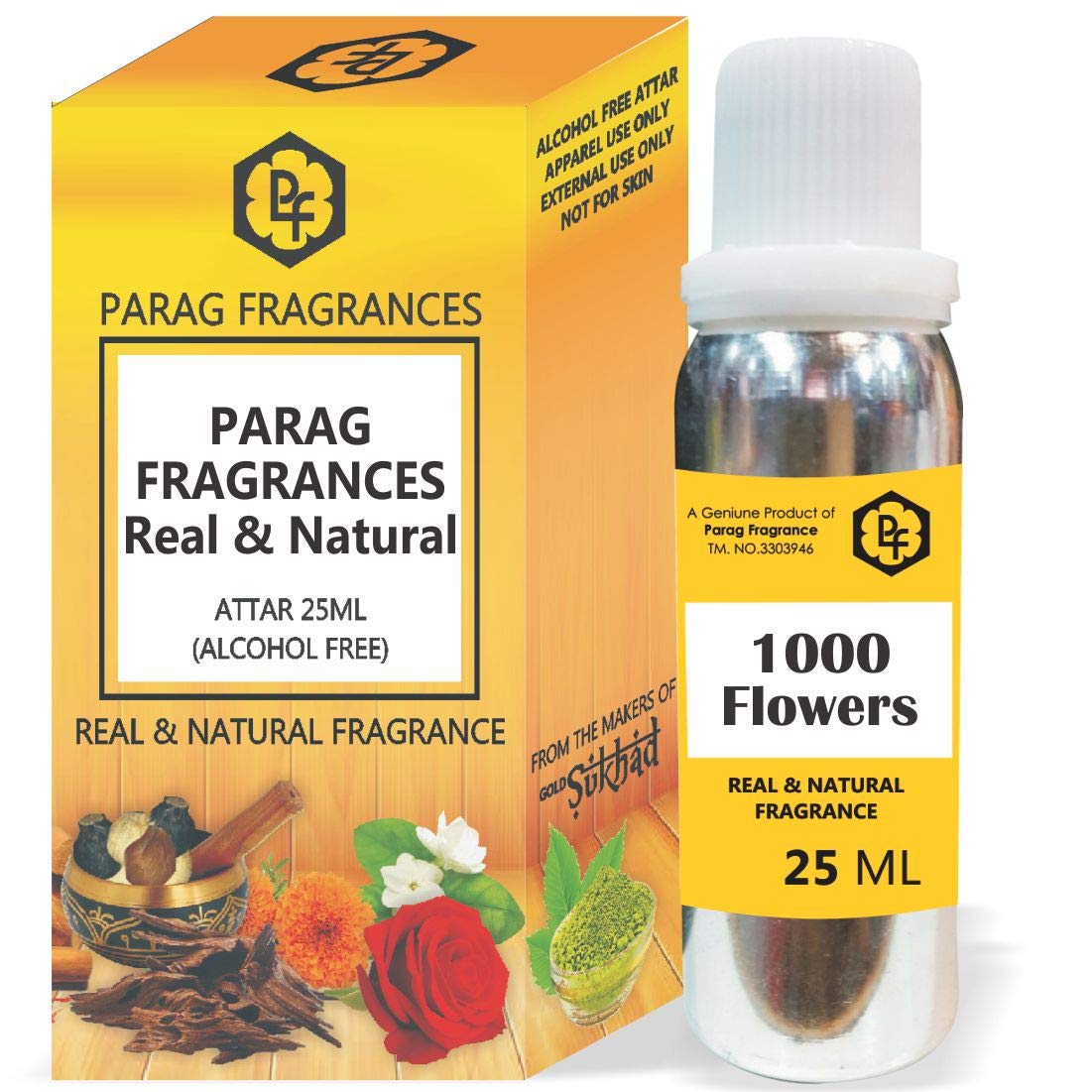 Parag Fragrances 1000 Flowers Attar - 25ml Alcohol-Free Long Lasting Natural Perfume Oil with Decorative Empty Bottle (Also Available in 50ml/100ml/200ml/500ml Sizes) - Perfect for Daily Wear, Special Occasions & Gift Giving