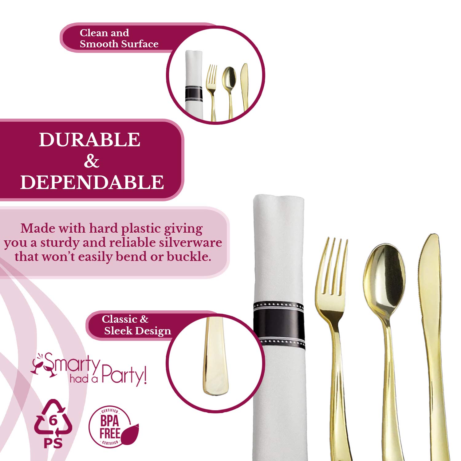 Premium Disposable Plastic Silverware Set - Elegant Gold Cutlery with Pre-Rolled Napkins (Forks, Spoons, Knives) - Bulk Party Supplies for Wedding, Birthday, Catering & Special Events - Perfect for Outdoor Picnics, Office Lunches & Home Entertaining