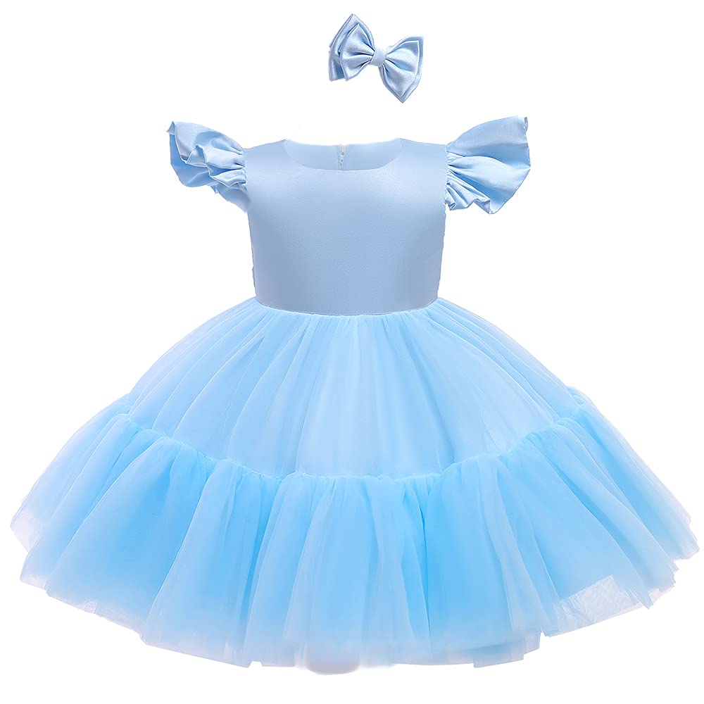 0-6T Big Bowknot Sequins Toddler Baby Girls Embroidered Lace Dresses with Headwear - Elegant Party Outfits for Birthday, Christening & Special Occasions