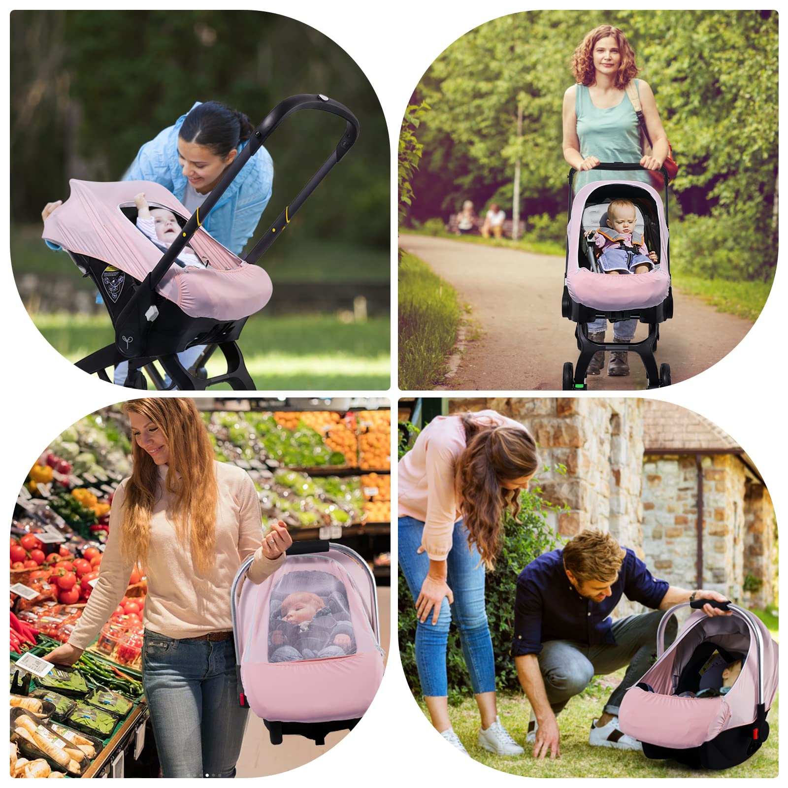Premium Baby Car Seat Covers for Boys & Girls - Breathable Stretchy Infant Car Seat Canopy with Adjustable Mesh Window & Storage Pocket - Kick-Proof Stroller Cover for Spring & Summer - Perfect for Travel, Shopping & Outdoor Adventures