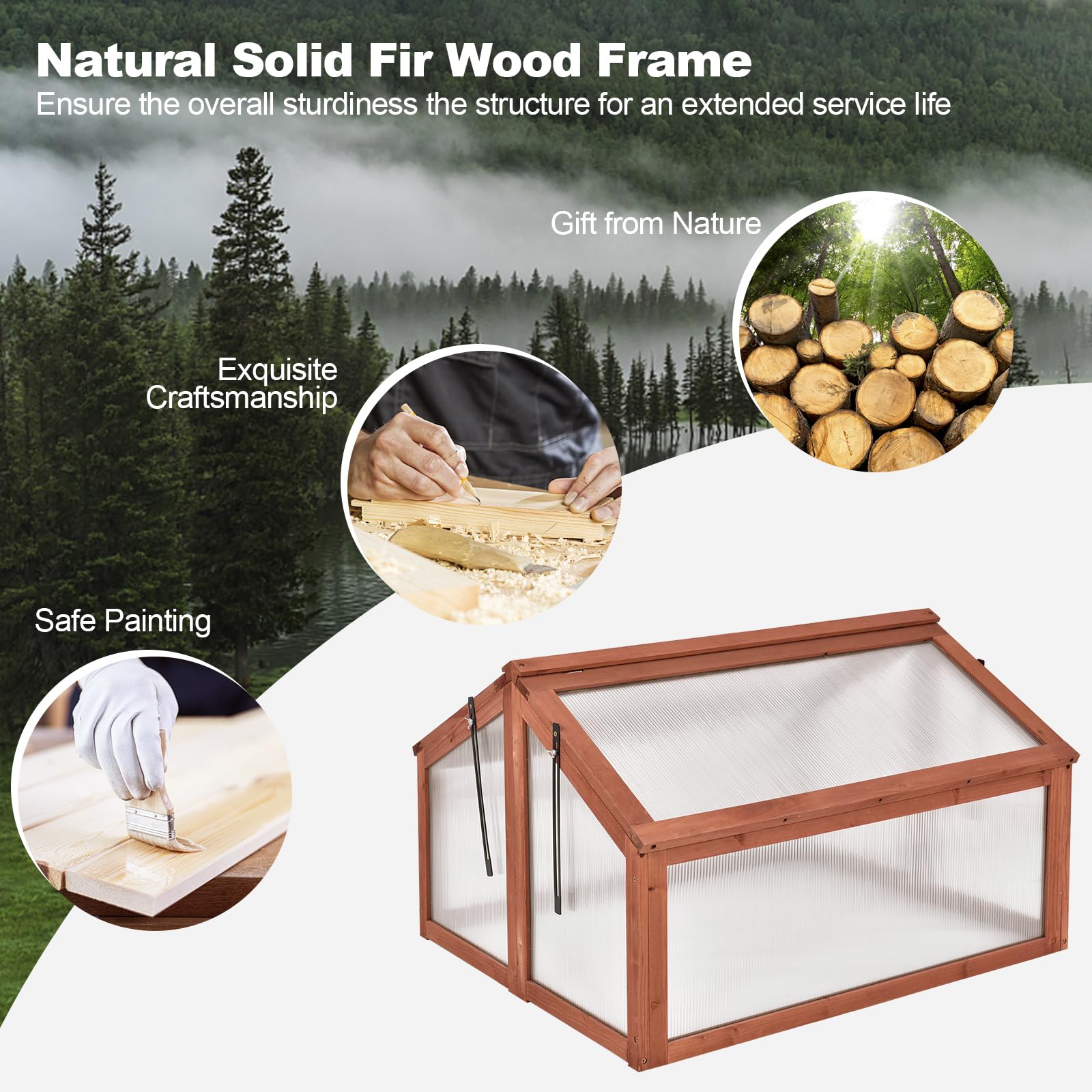 GRAFFY Wooden Garden Cold Frame - Portable Mini Greenhouse Kit with Foldable Top | Raised Plant Bed Protector for Outdoor Gardening | Perfect for Porch, Backyard & Balcony Use | Natural Wood (GT3568)