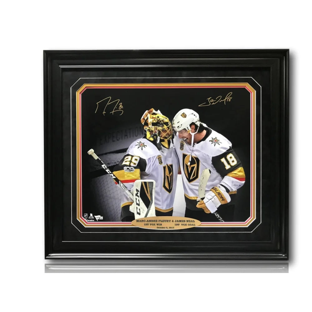 Marc Andre Fleury & James Neal Dual Signed Vegas Golden Knights Framed 16x20 Photo with COA - Perfect for Hockey Fans, Sports Memorabilia Collectors, and Man Cave Decor