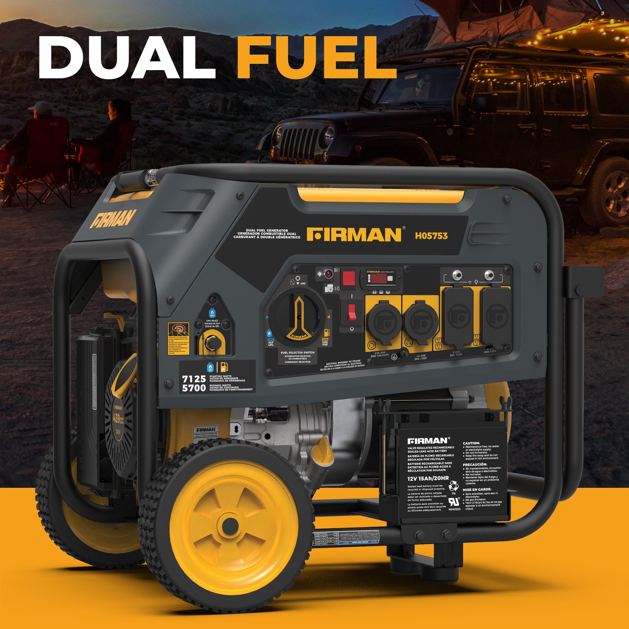 5700W Dual Fuel Portable Generator with Electric Start - 120/240V Output for Camping, Home Backup & Outdoor Power