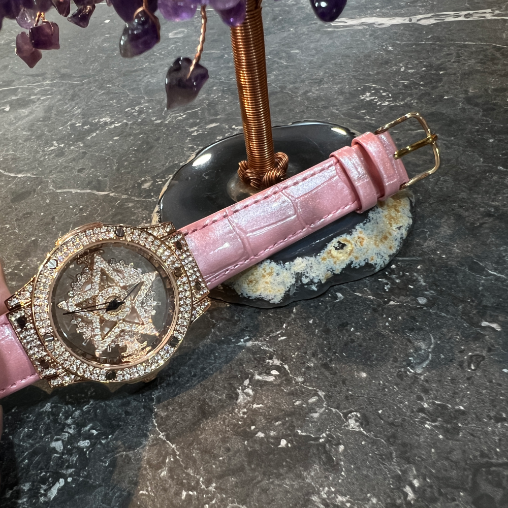 AG Collective Women's Pink Leather Strap Watch - Fashion Rose Gold Case & Roman Numerals (Model L 5047 RGPK RG) | Perfect for Office, Date Night & Special Occasions