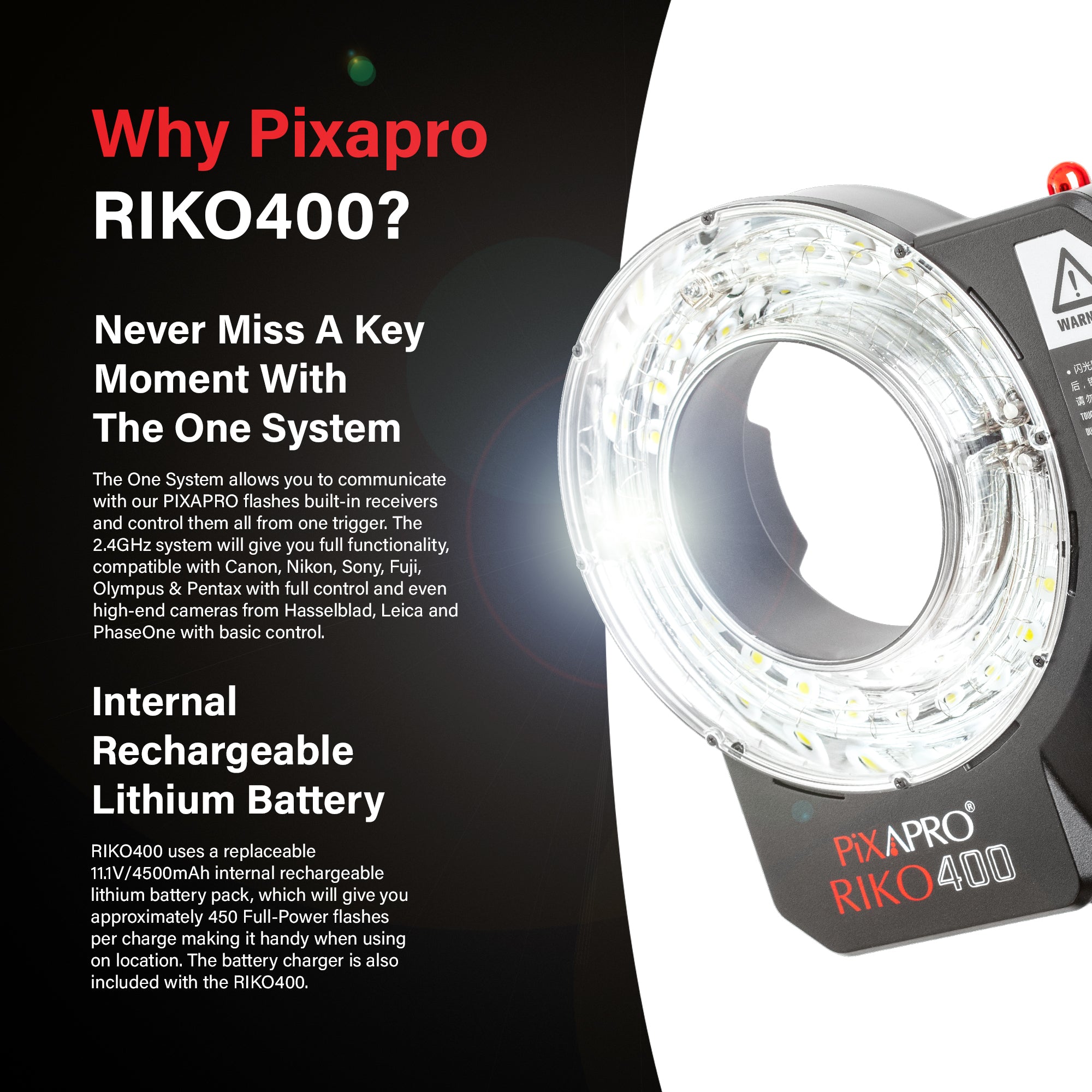 RIKO400 400Ws Professional Daylight Ring Flash for Studio Photography - Compatible with Godox AR400 - Perfect for Portrait, Macro & Fashion Photography