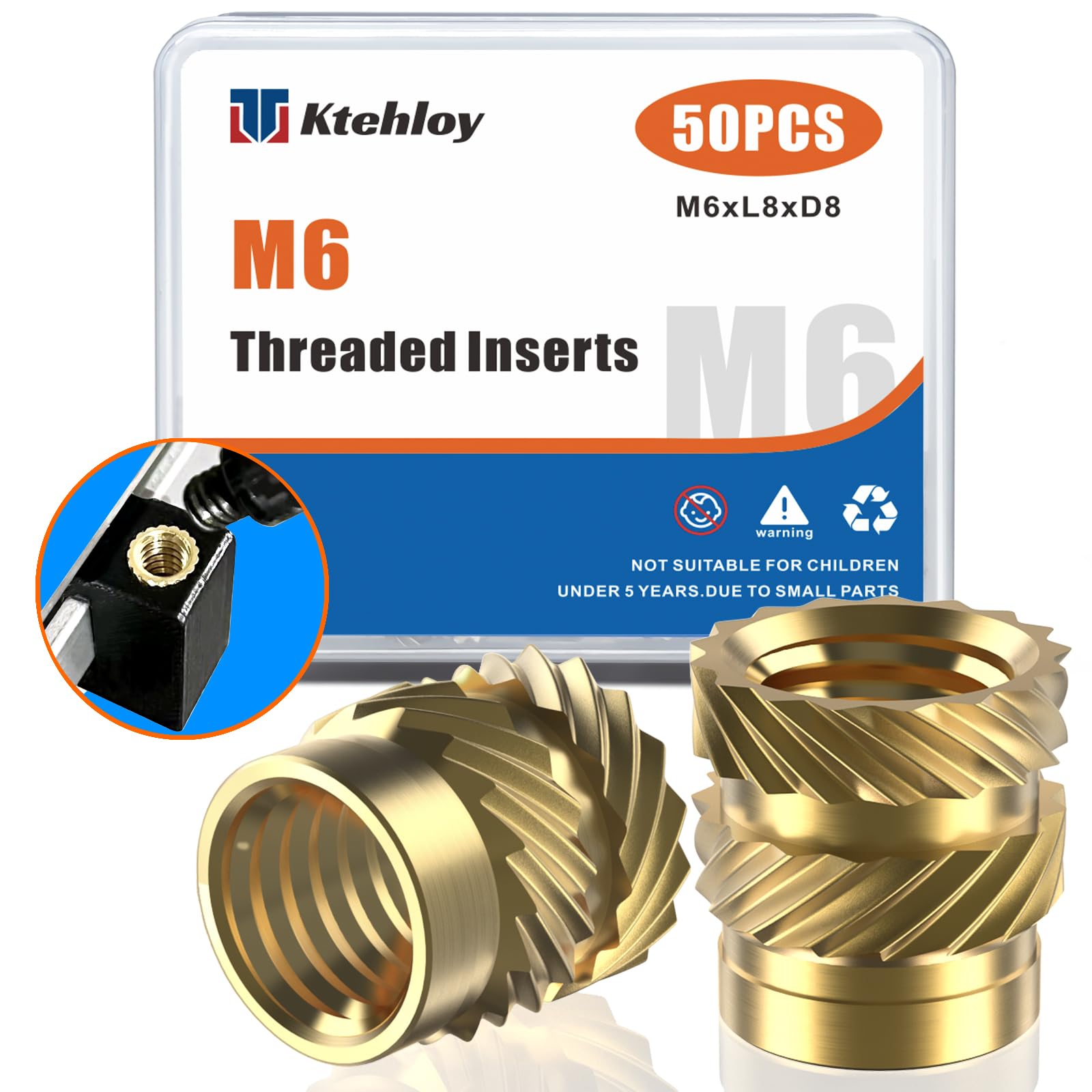 50Pcs M6 Brass Heat Set Inserts - Metric Knurled Nuts for 3D Printing & Plastic Parts (M6xL8xD8) - Perfect for DIY Projects, Robotics, and CNC Machined Components