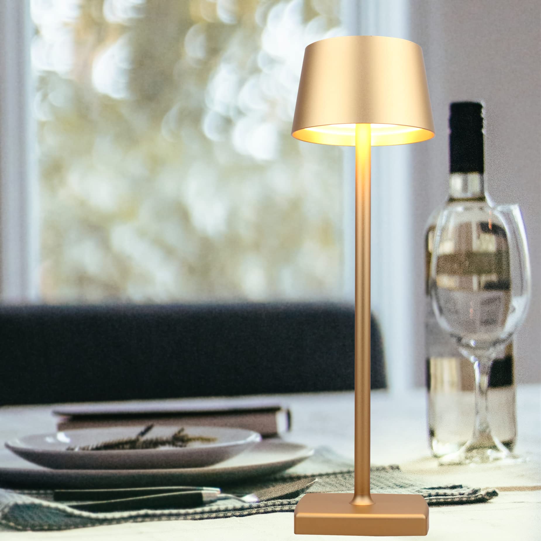 Rechargeable LED Cordless Table Lamp - Dimmable Aluminum Light for Indoor & Outdoor Use - Perfect for Bedroom, Living Room, Patio and Camping