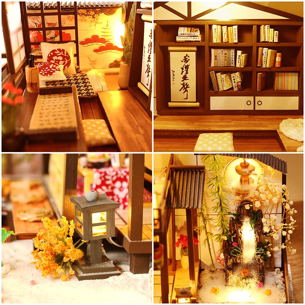 Yuzhen DIY Miniature Dollhouse Kit with Furniture & LED Lights - Japanese Wooden Dollhouse with Dust Cover & Music Box - Perfect Gift for Adults & Kids - Great for Home Decor, Collectors & Creative Play